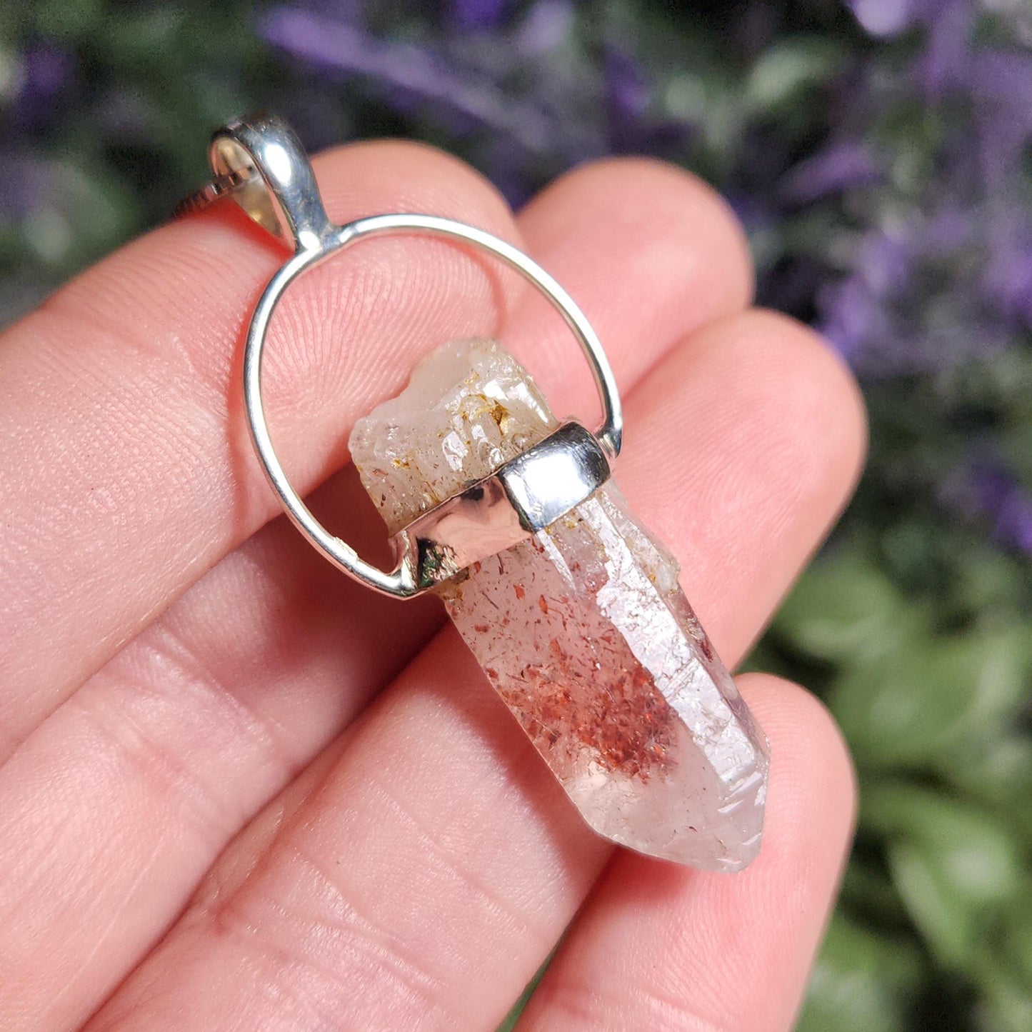 Lepidocrocite & Hematite Phantom Quartz Necklace: Nigerian "Disco Fire" Crystal, Raw Red Phantom Crystal Pendant