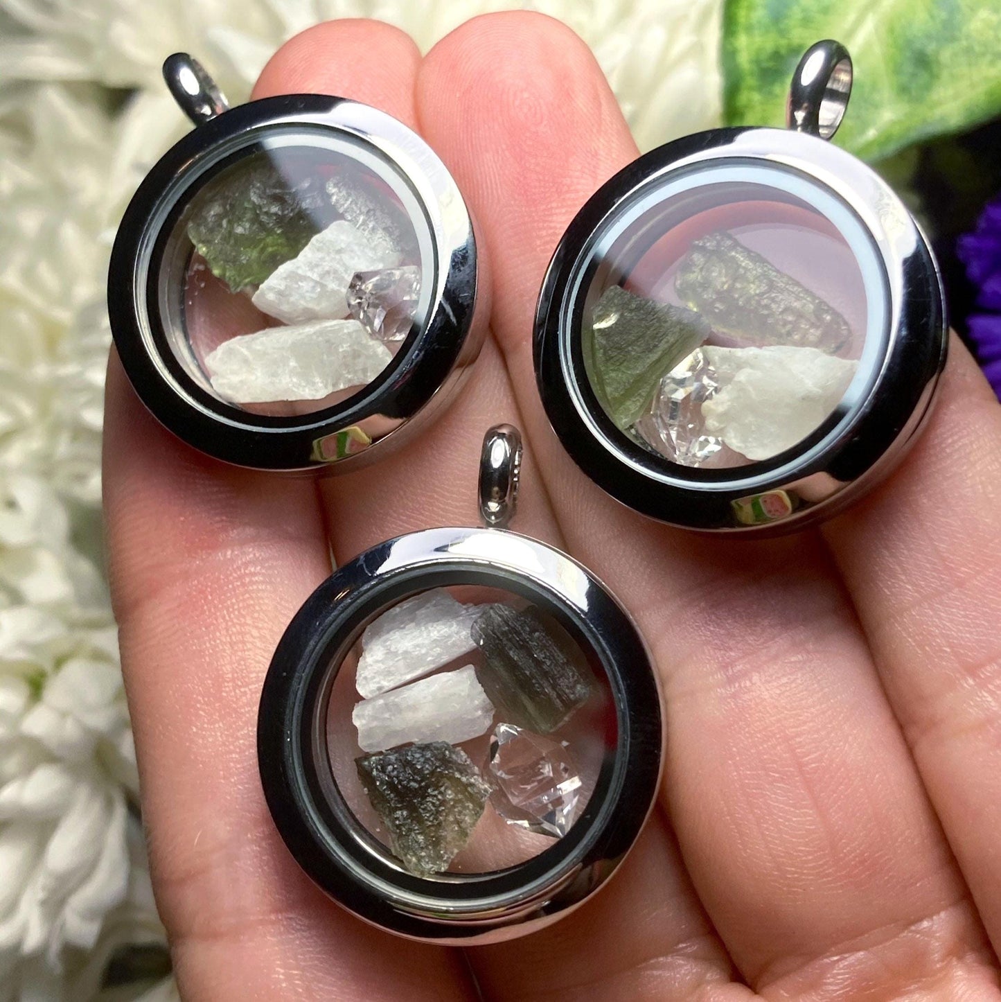 Moldavite & Natrolite Pendant