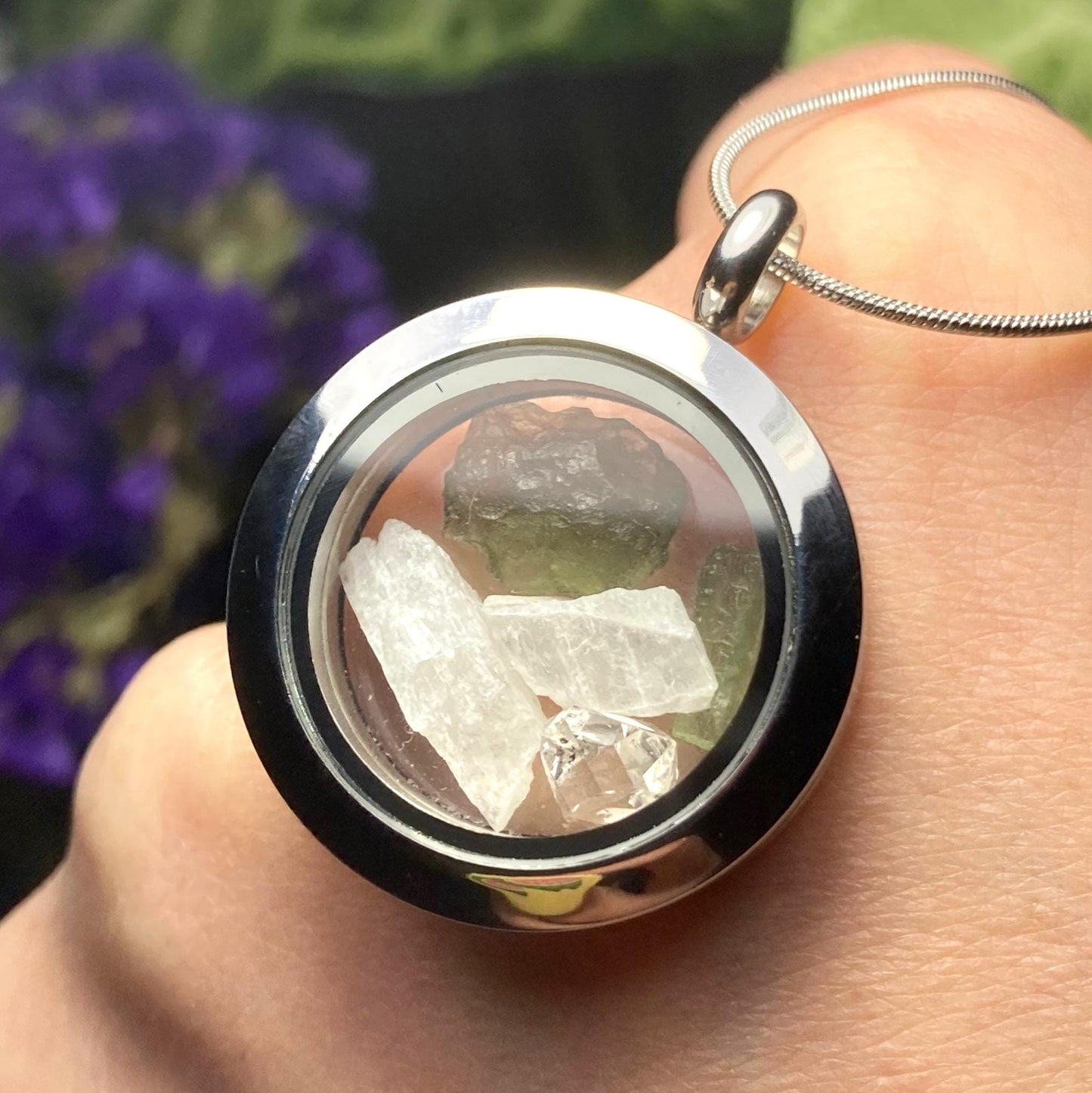 Moldavite & Natrolite Pendant