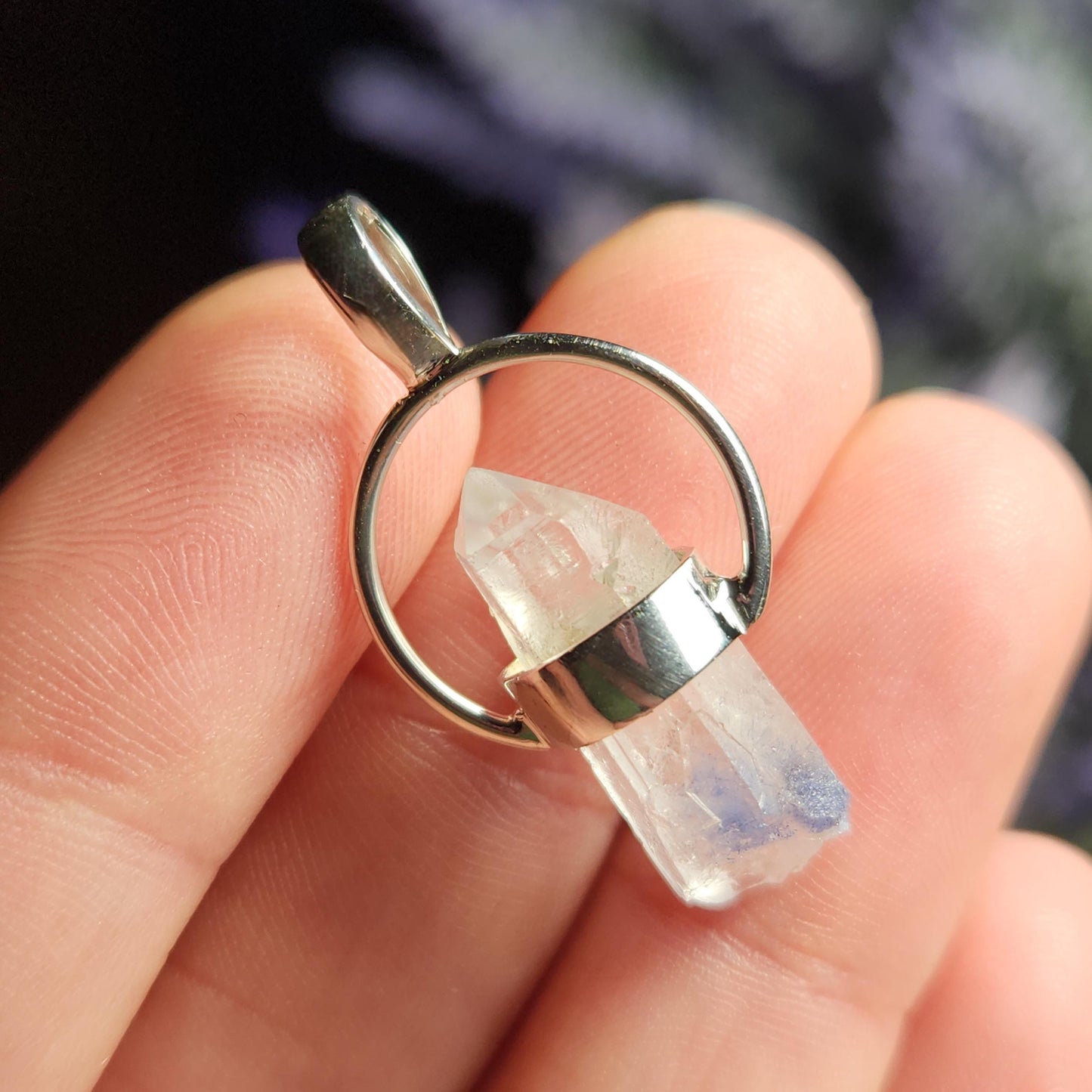 Fibrous Dumortierite in Quartz Pendant