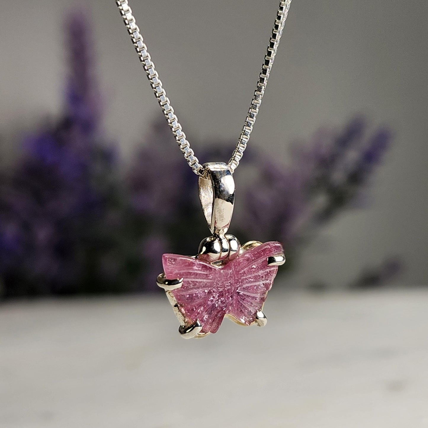 Pink Tourmaline Butterfly Pendant