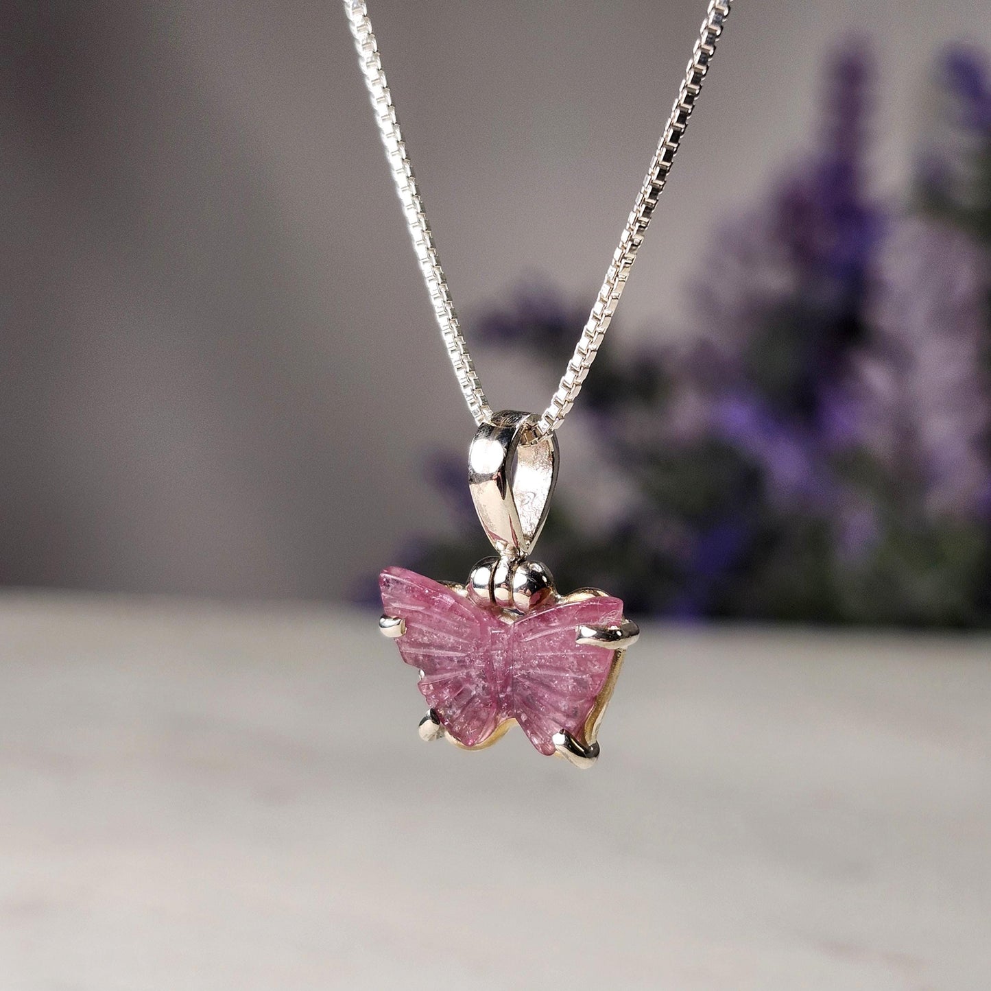 Pink Tourmaline Butterfly Pendant