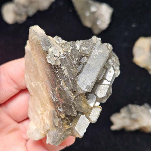 Tabular Black Barite with Marcasite