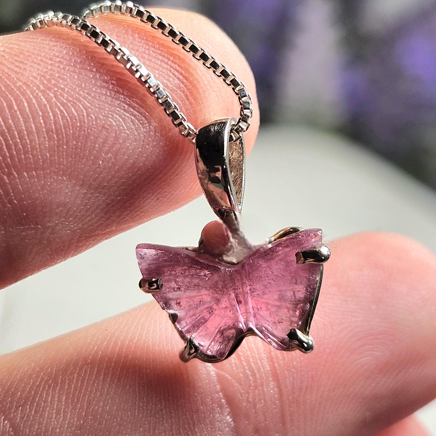 Pink Tourmaline Butterfly Pendant