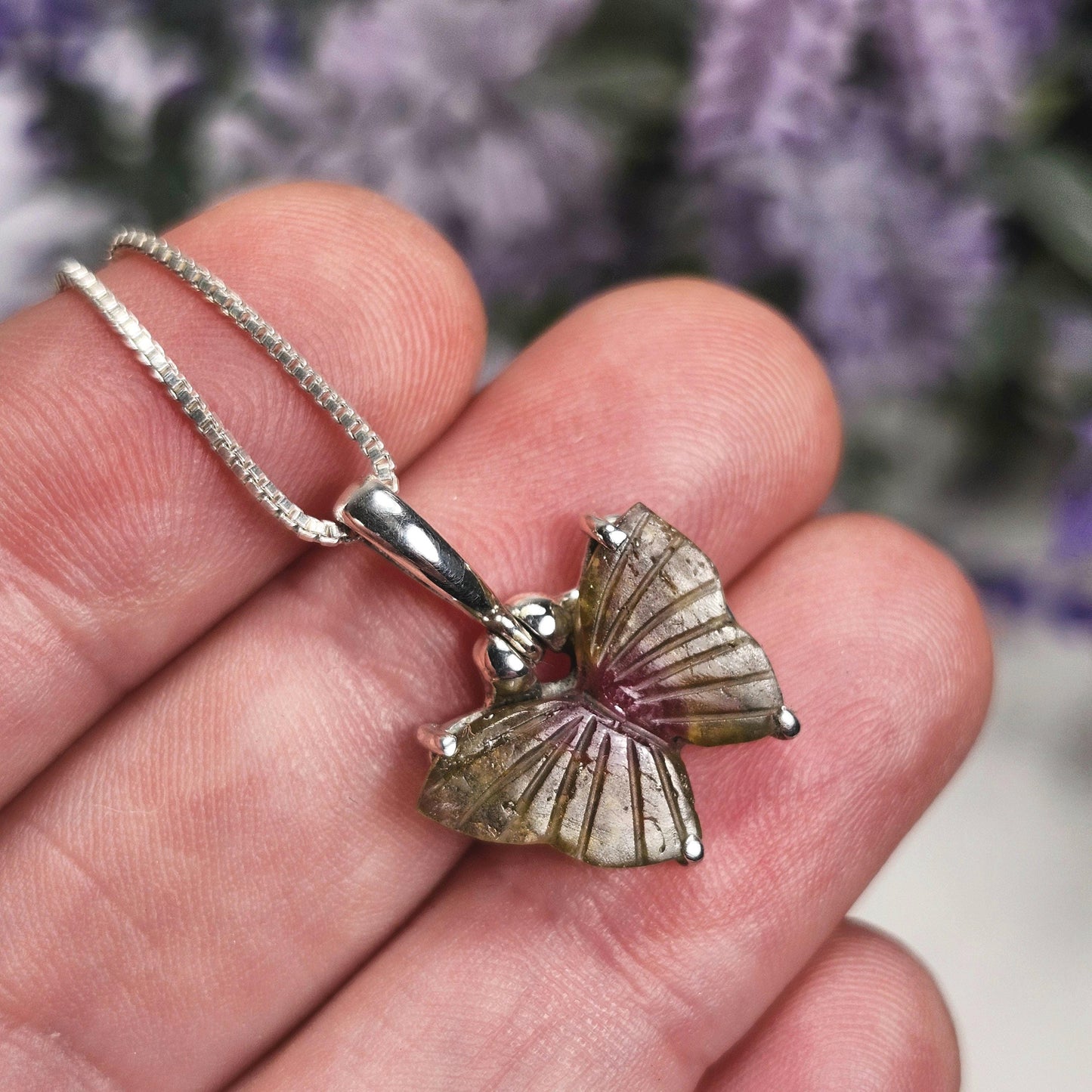 Watermelon Tourmaline Butterfly Pendant