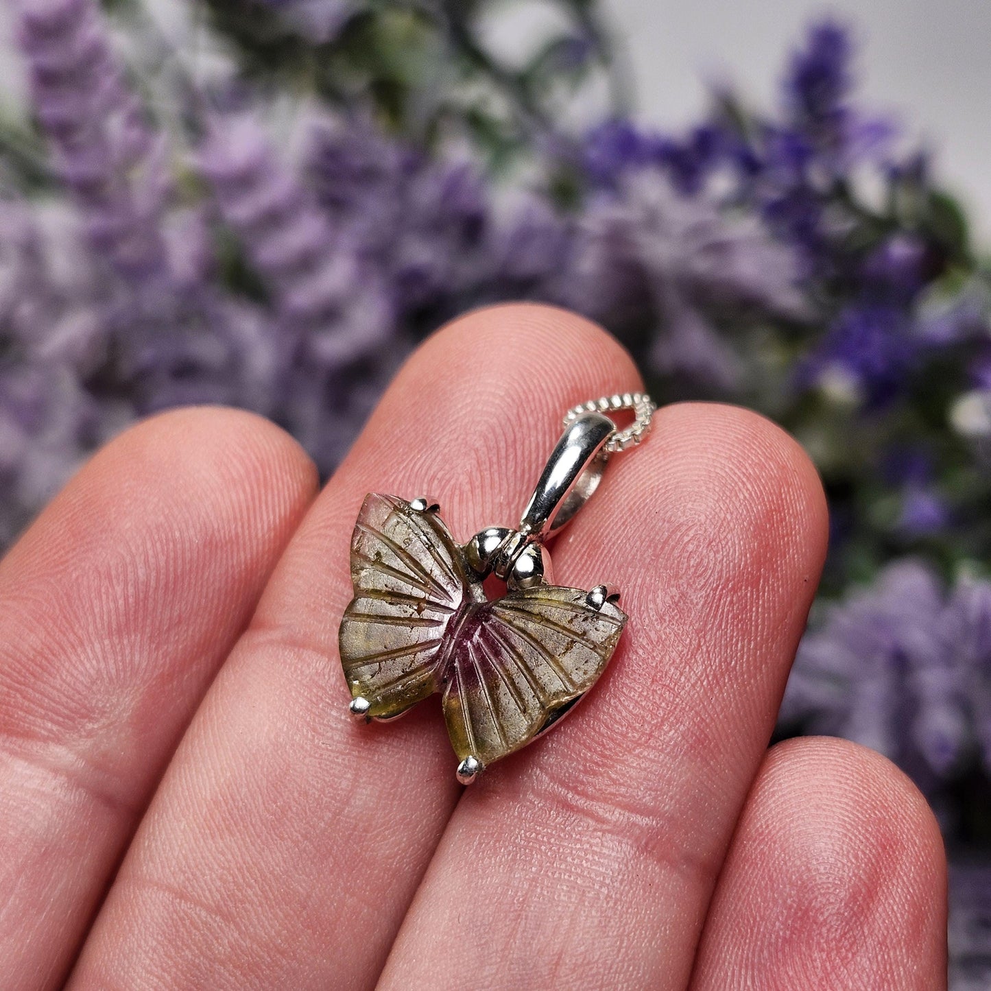 Watermelon Tourmaline Butterfly Pendant