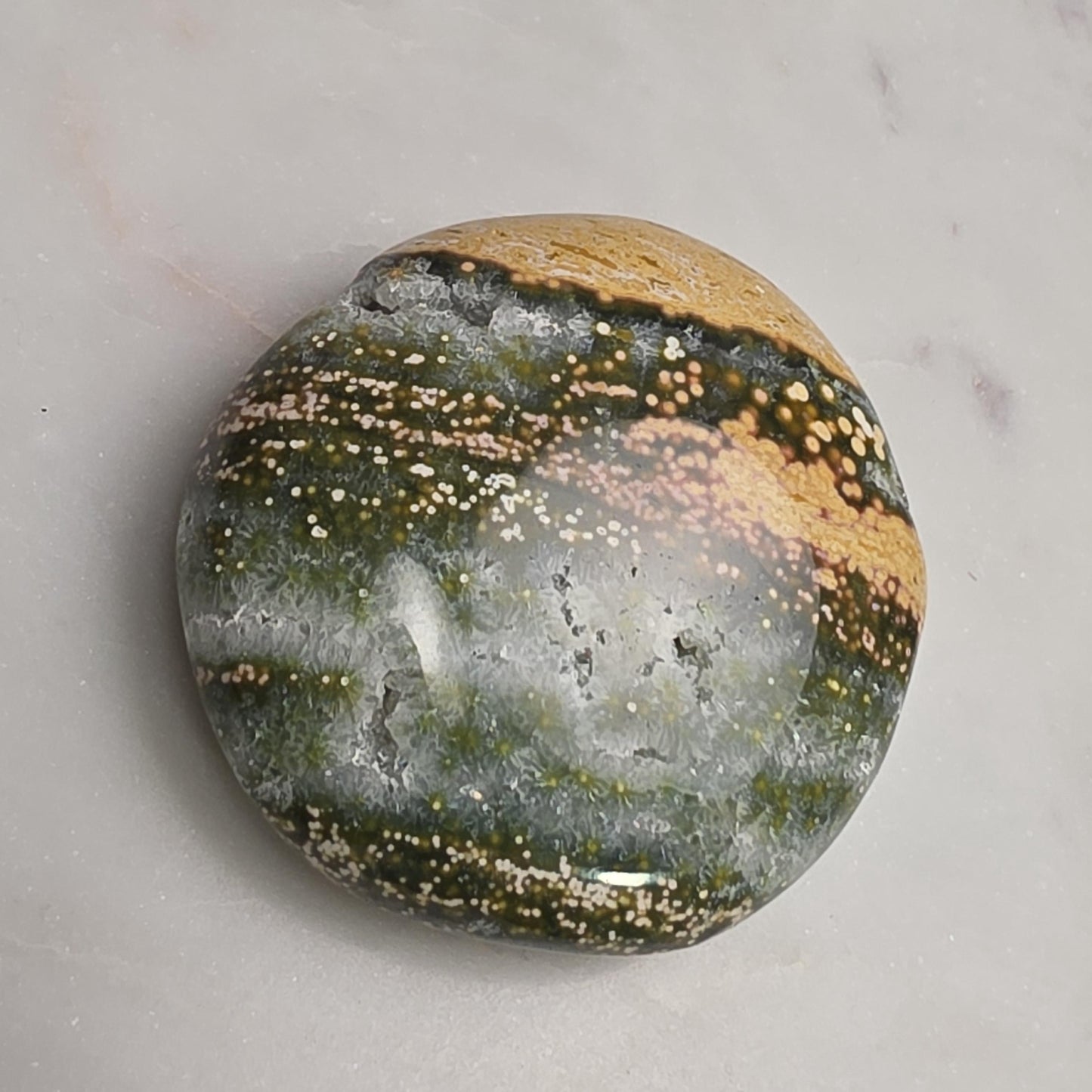 Orbicular Ocean Jasper Palm Stone