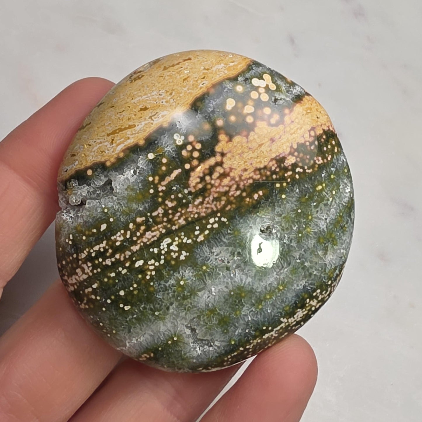 Orbicular Ocean Jasper Palm Stone