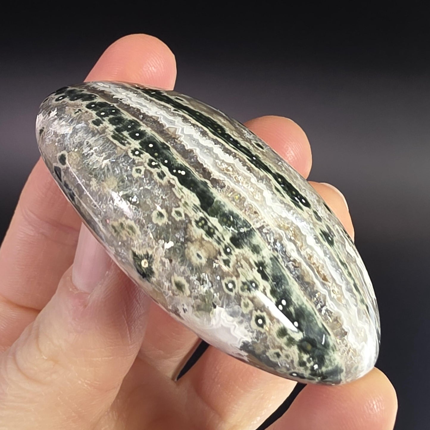 Orbicular Ocean Jasper Palm Stone