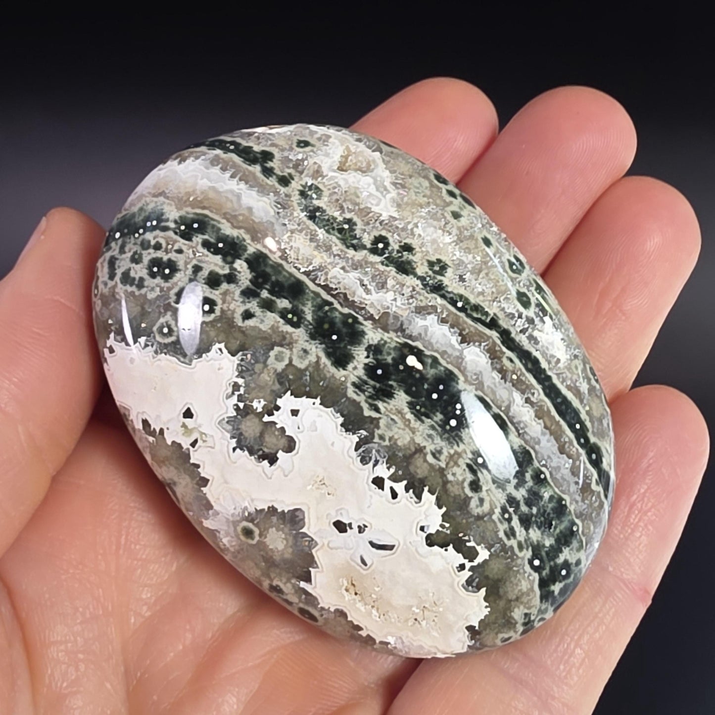 Orbicular Ocean Jasper Palm Stone