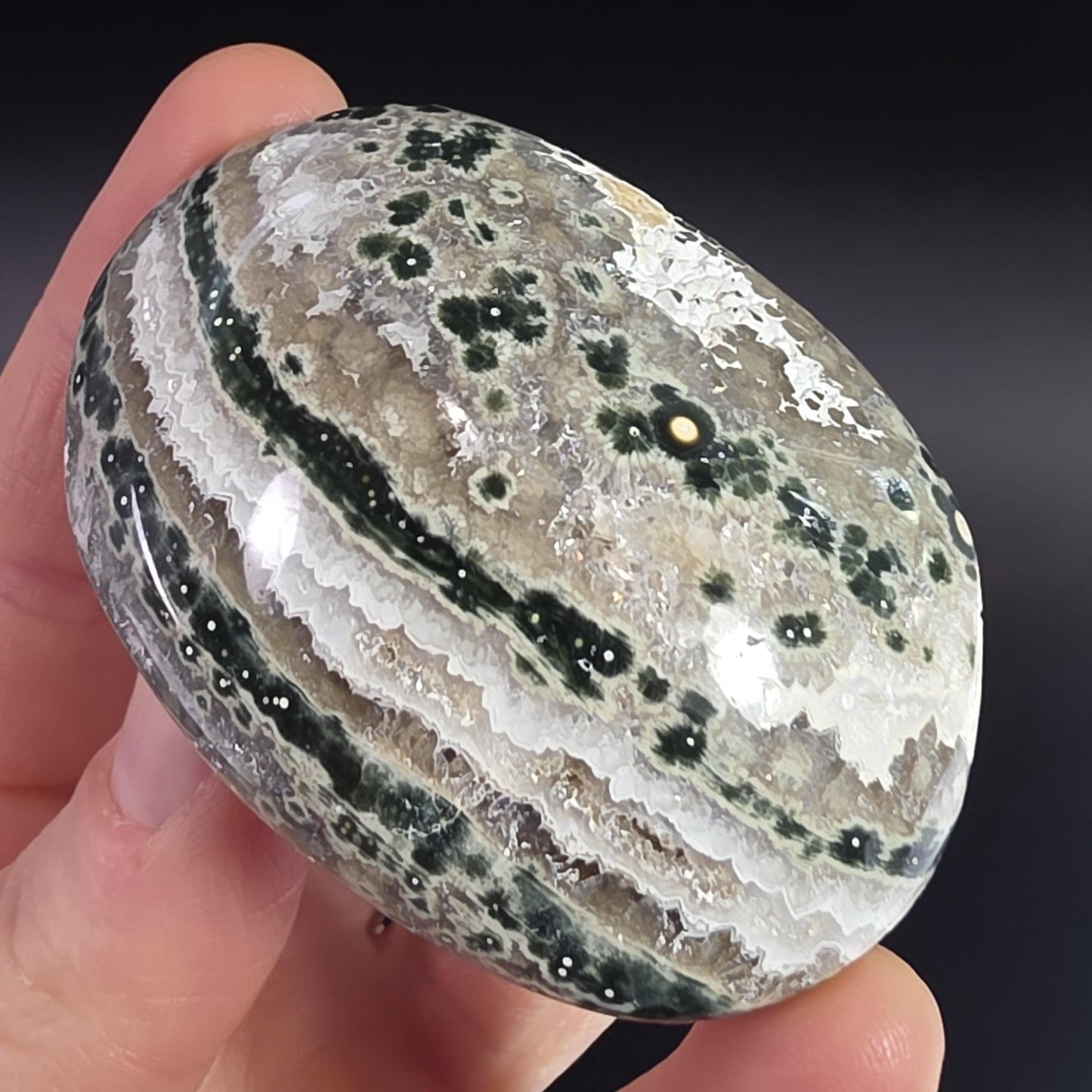 Orbicular Ocean Jasper Palm Stone