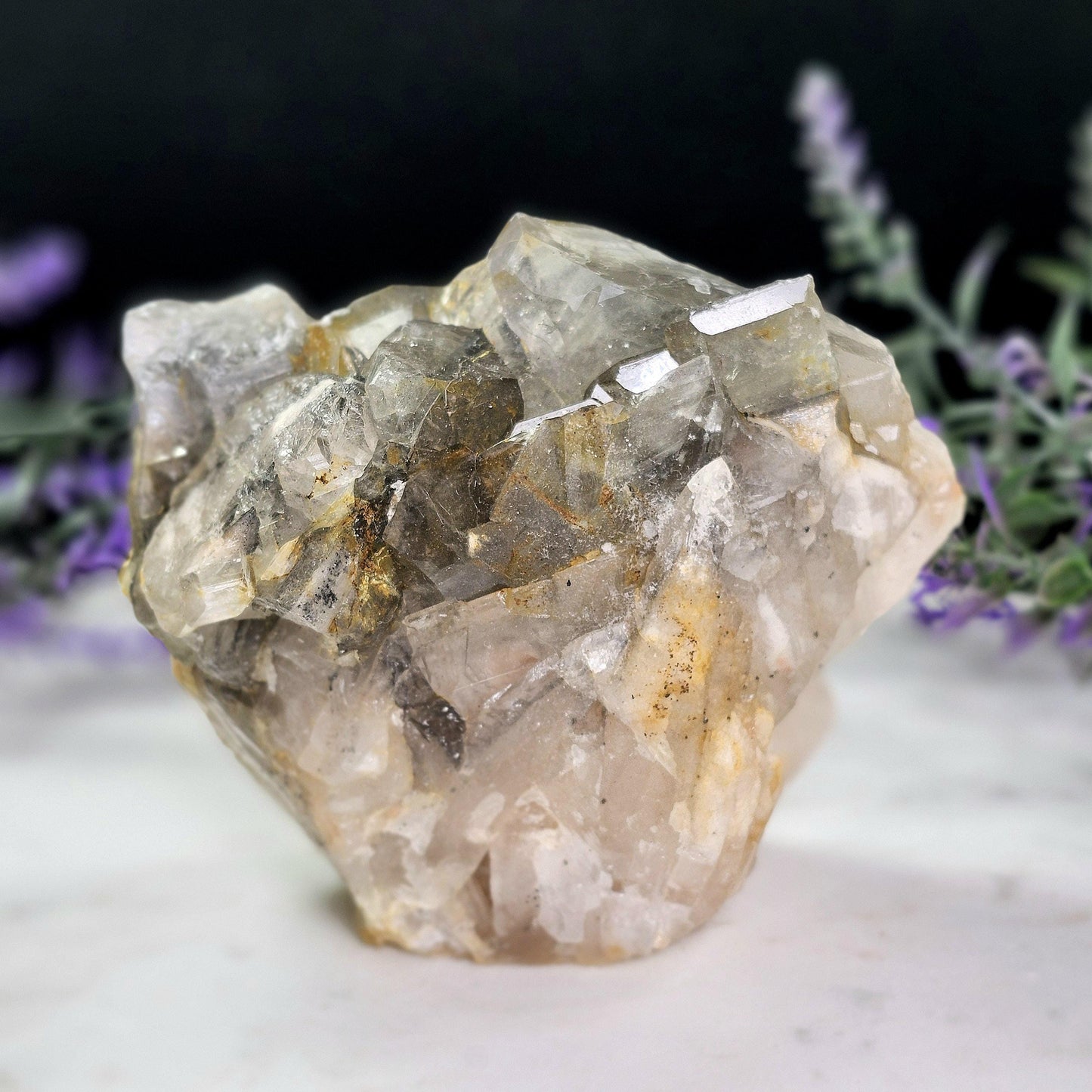 Tabular Black Barite with Marcasite