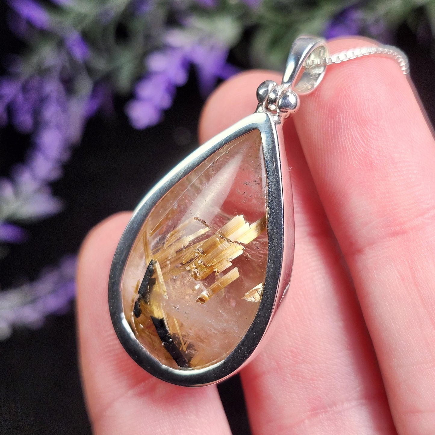 Hematite Rutilated Quartz Pendant