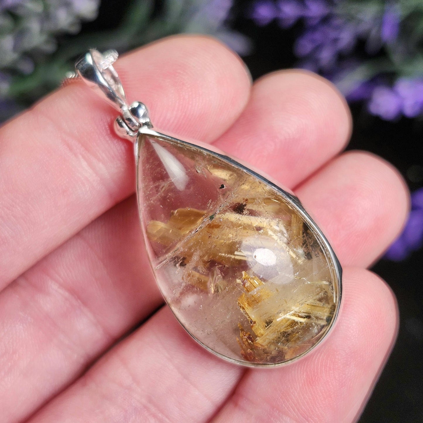Hematite Rutilated Quartz Pendant