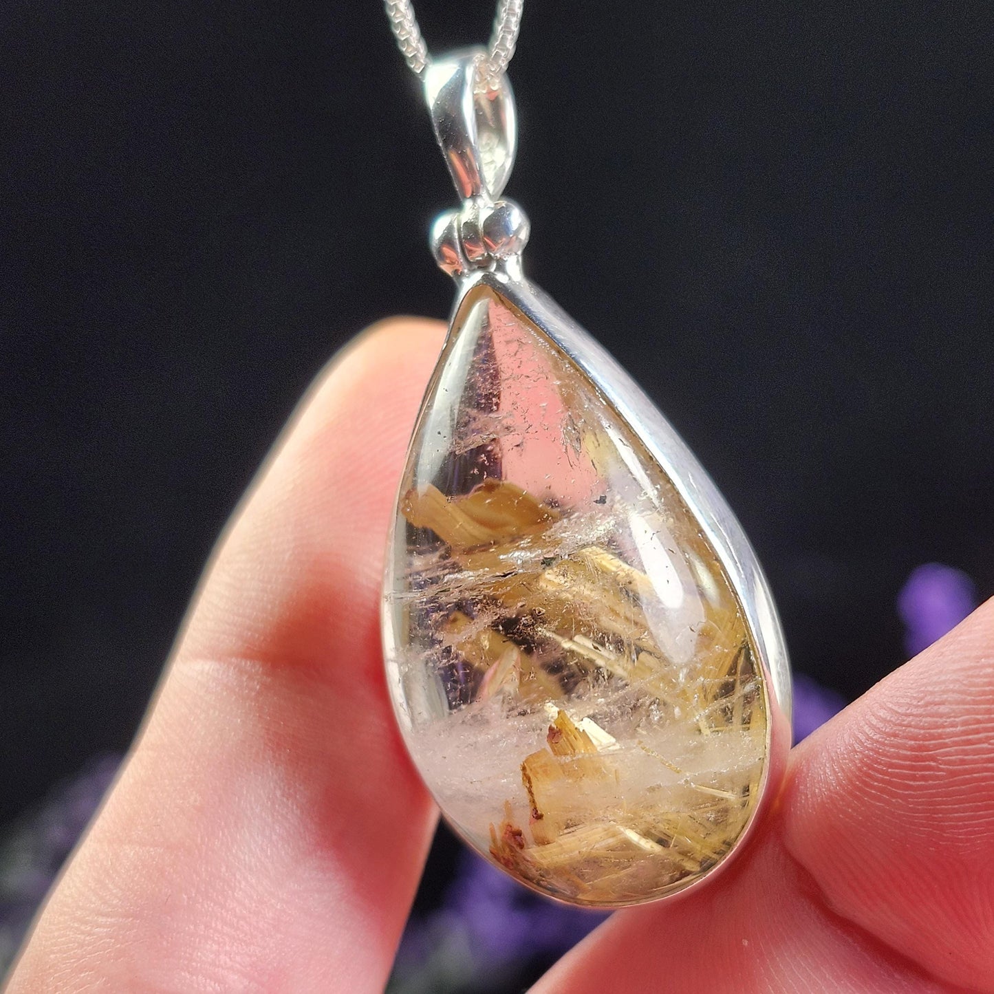 Hematite Rutilated Quartz Pendant
