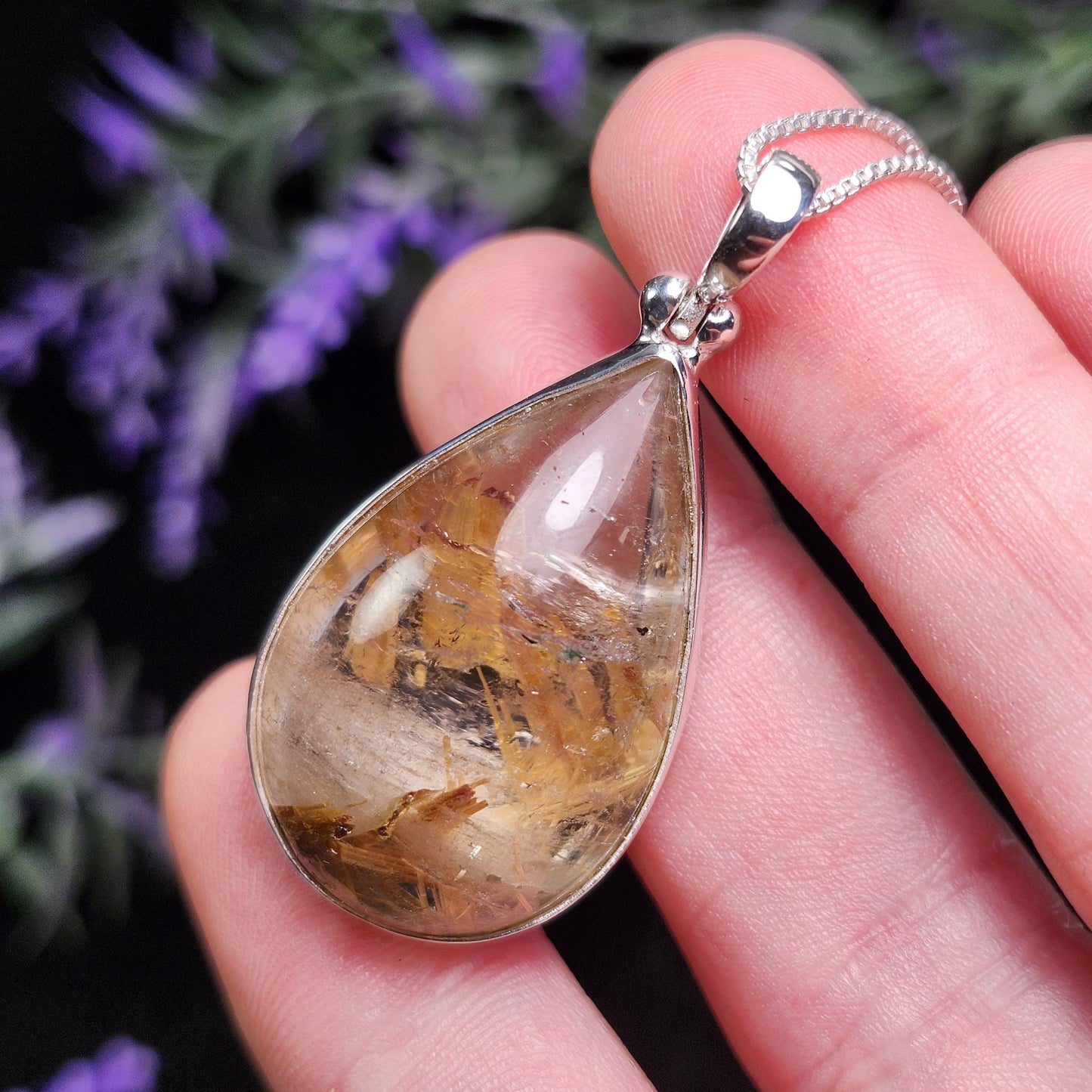 Hematite Rutilated Quartz Pendant