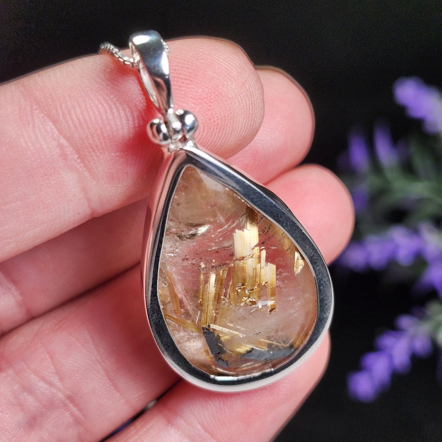 Hematite Rutilated Quartz Pendant