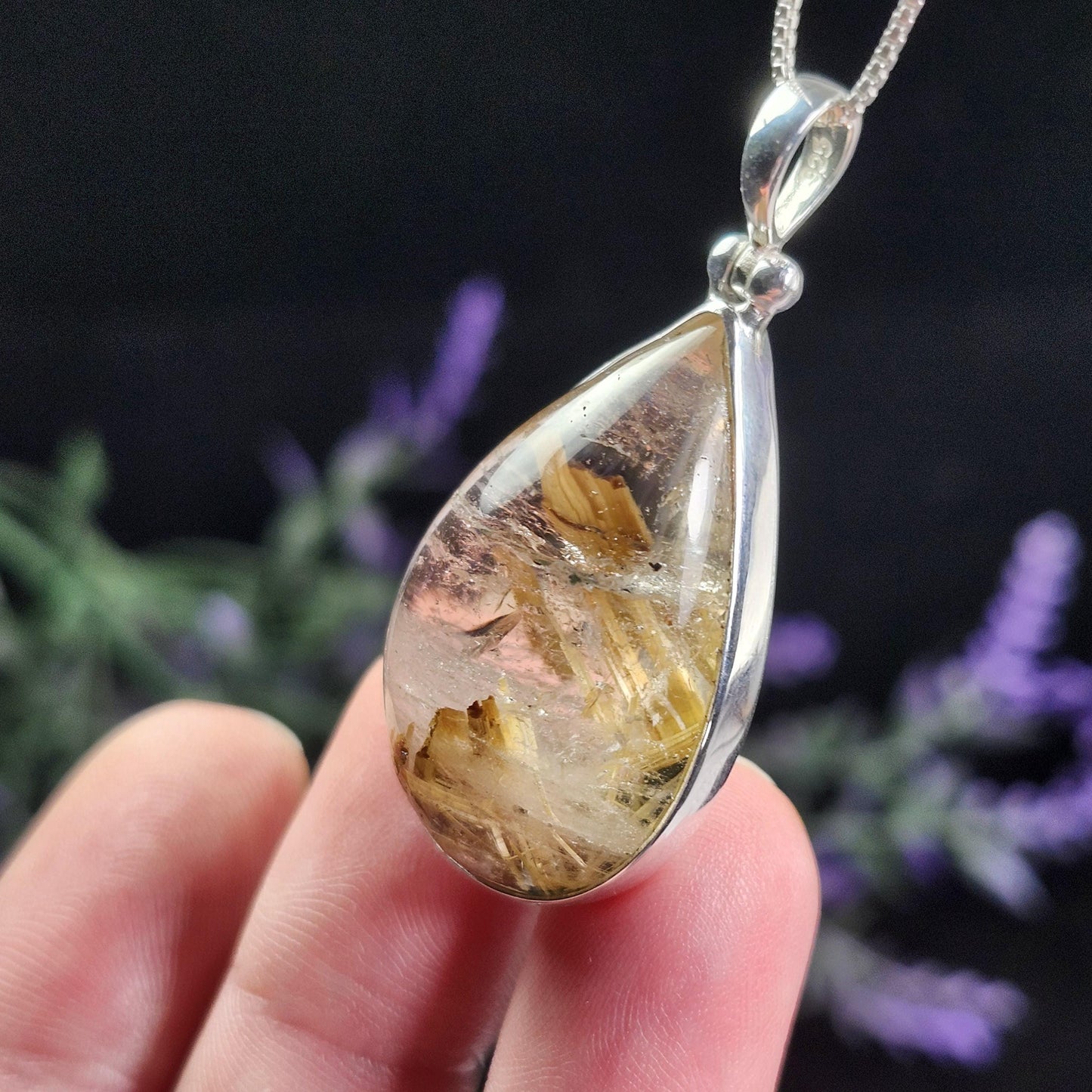 Hematite Rutilated Quartz Pendant