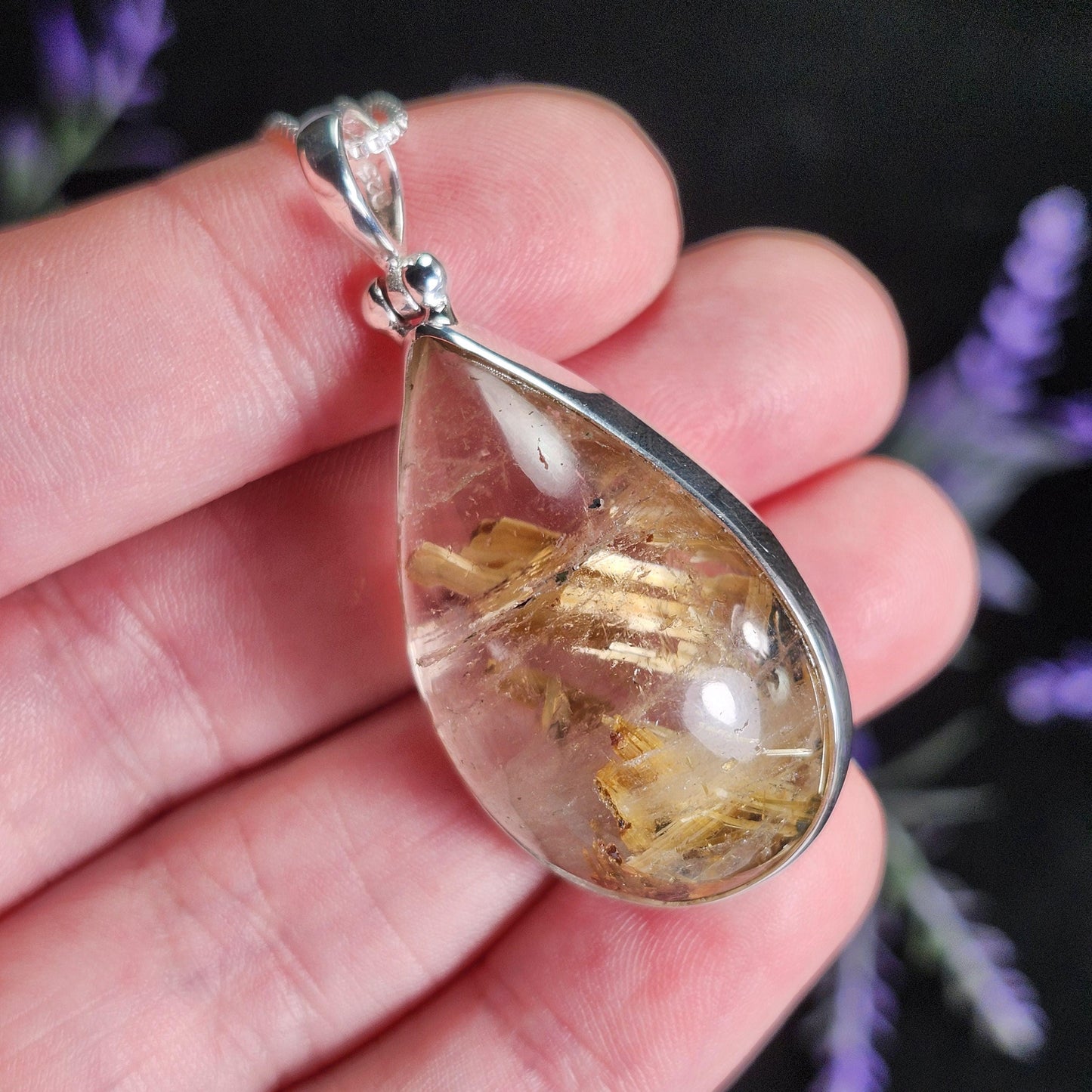 Hematite Rutilated Quartz Pendant