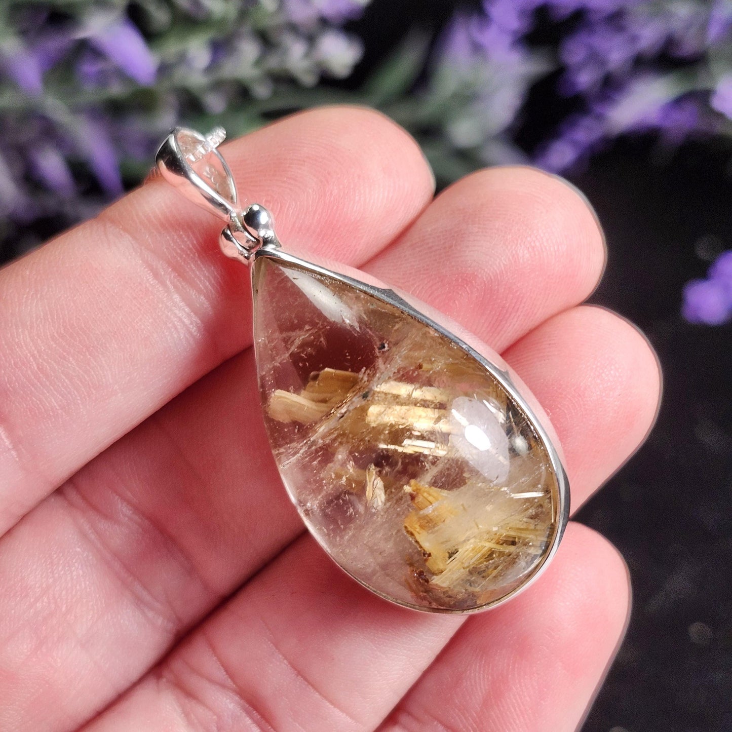 Hematite Rutilated Quartz Pendant
