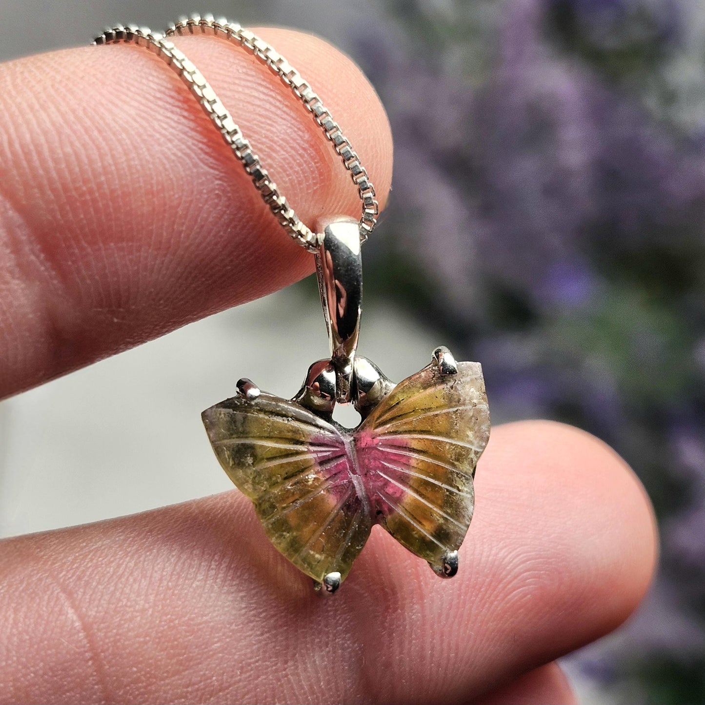 Watermelon Tourmaline Butterfly Pendant