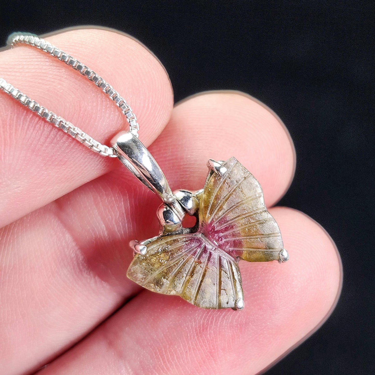 Watermelon Tourmaline Butterfly Pendant