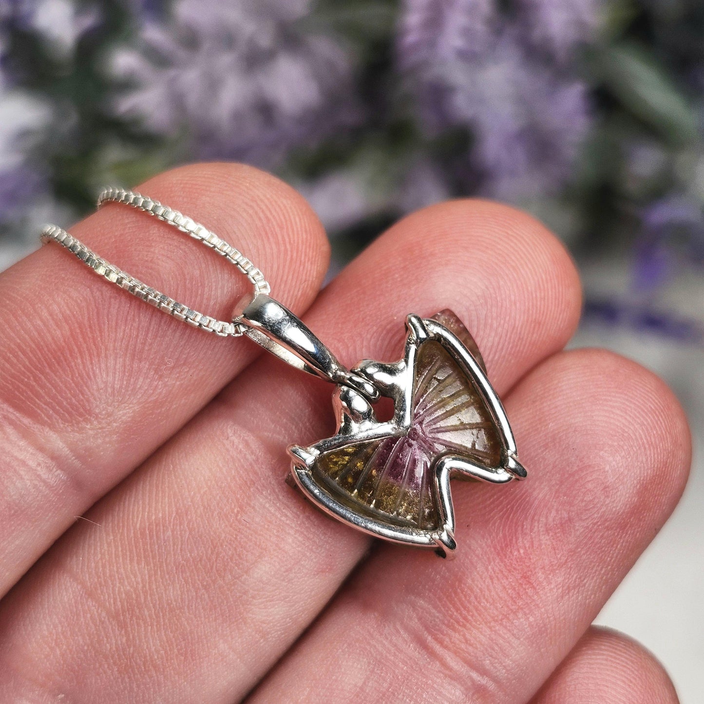 Watermelon Tourmaline Butterfly Pendant