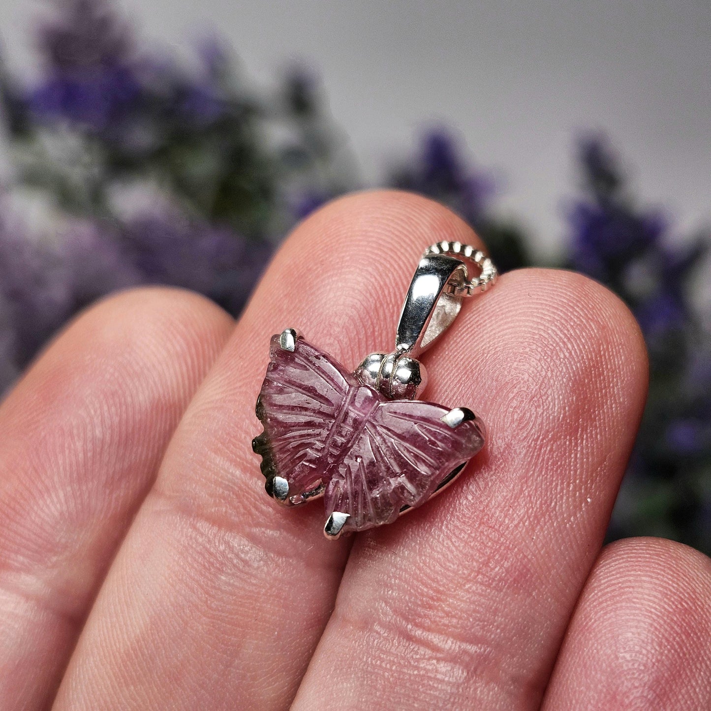 Watermelon Tourmaline Butterfly Pendant