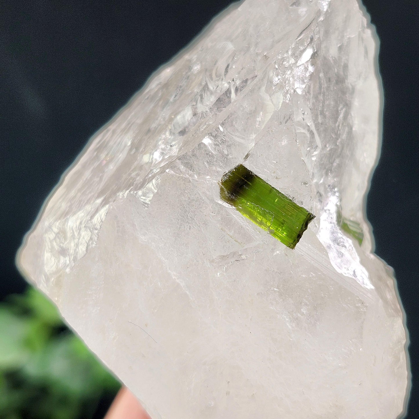 Green Tourmaline in Quartz Crystal