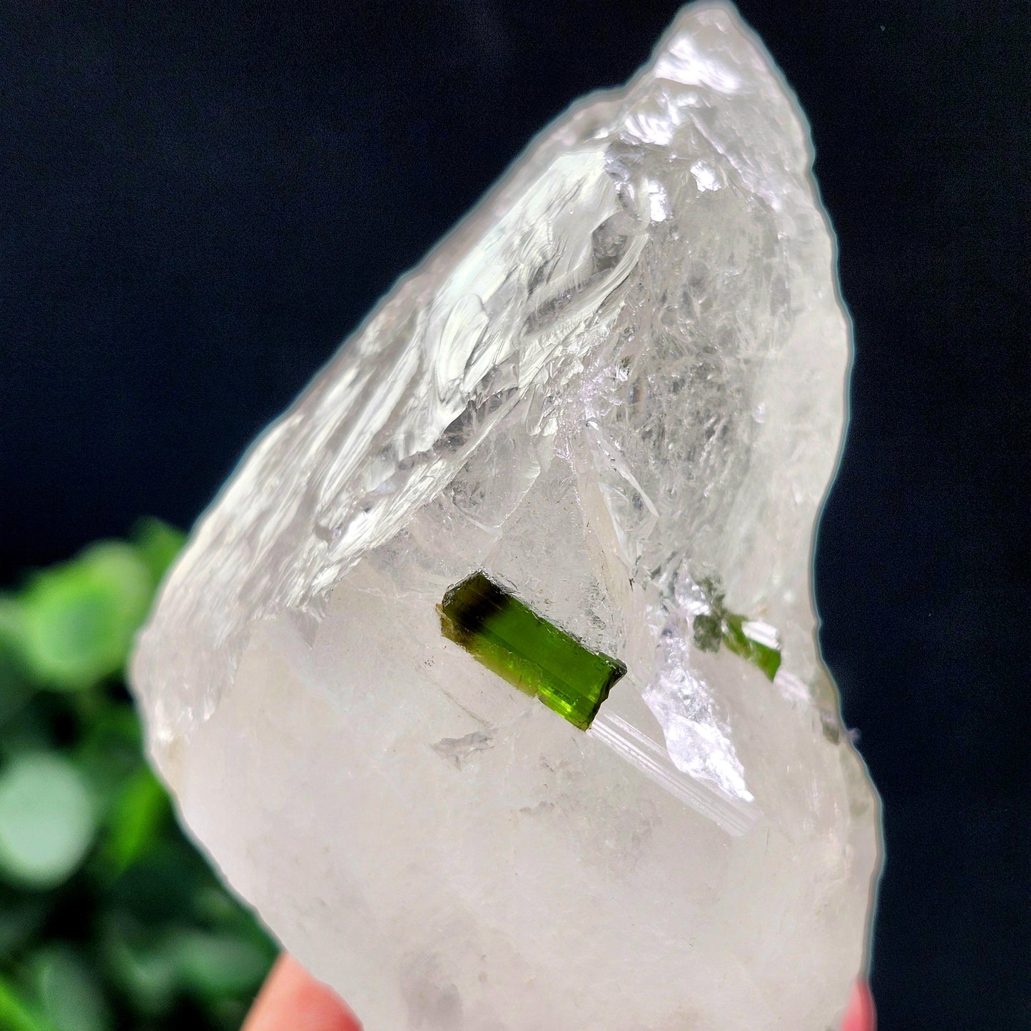 Green Tourmaline in Quartz Crystal