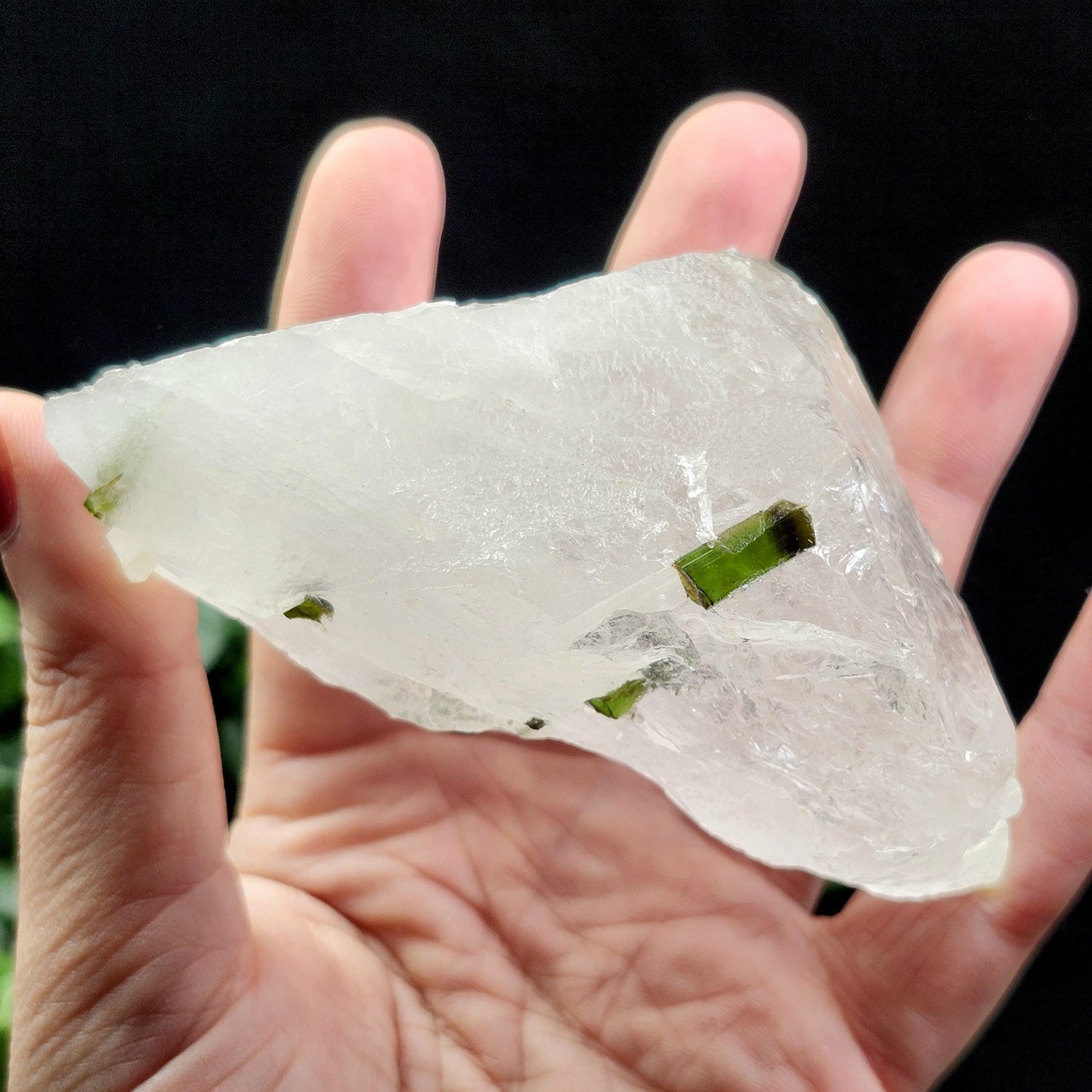 Green Tourmaline in Quartz Crystal