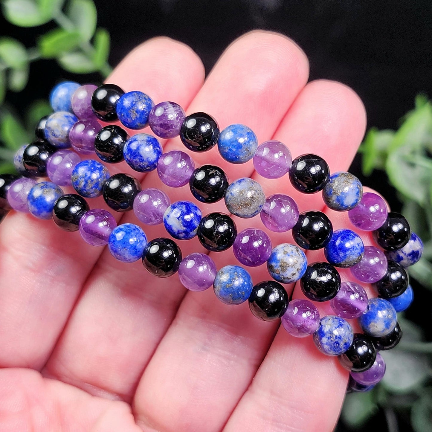 Amethyst, Lapis Lazuli, & Black Tourmaline Bracelet