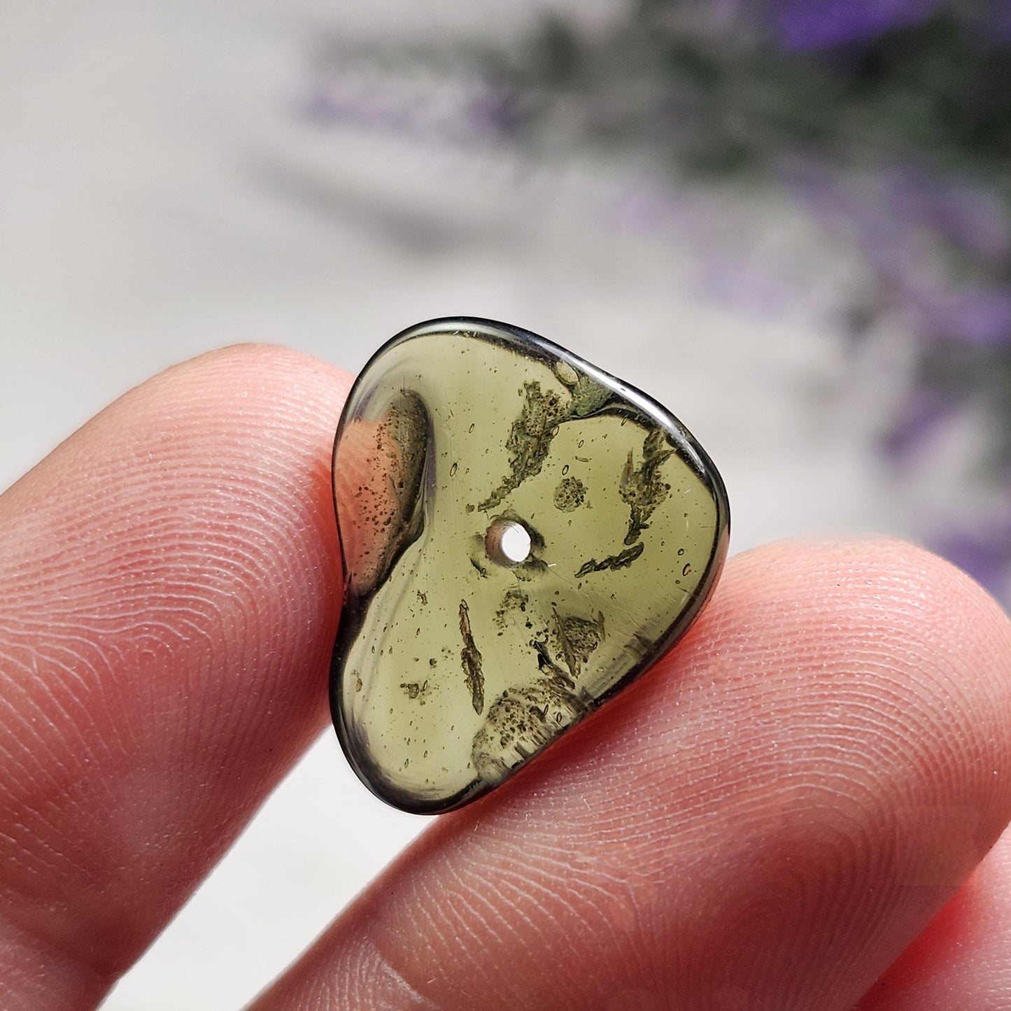 Polished Moldavite Bead: Authentic Czech Tektite Crystal (1.5g, 18x15x3mm)