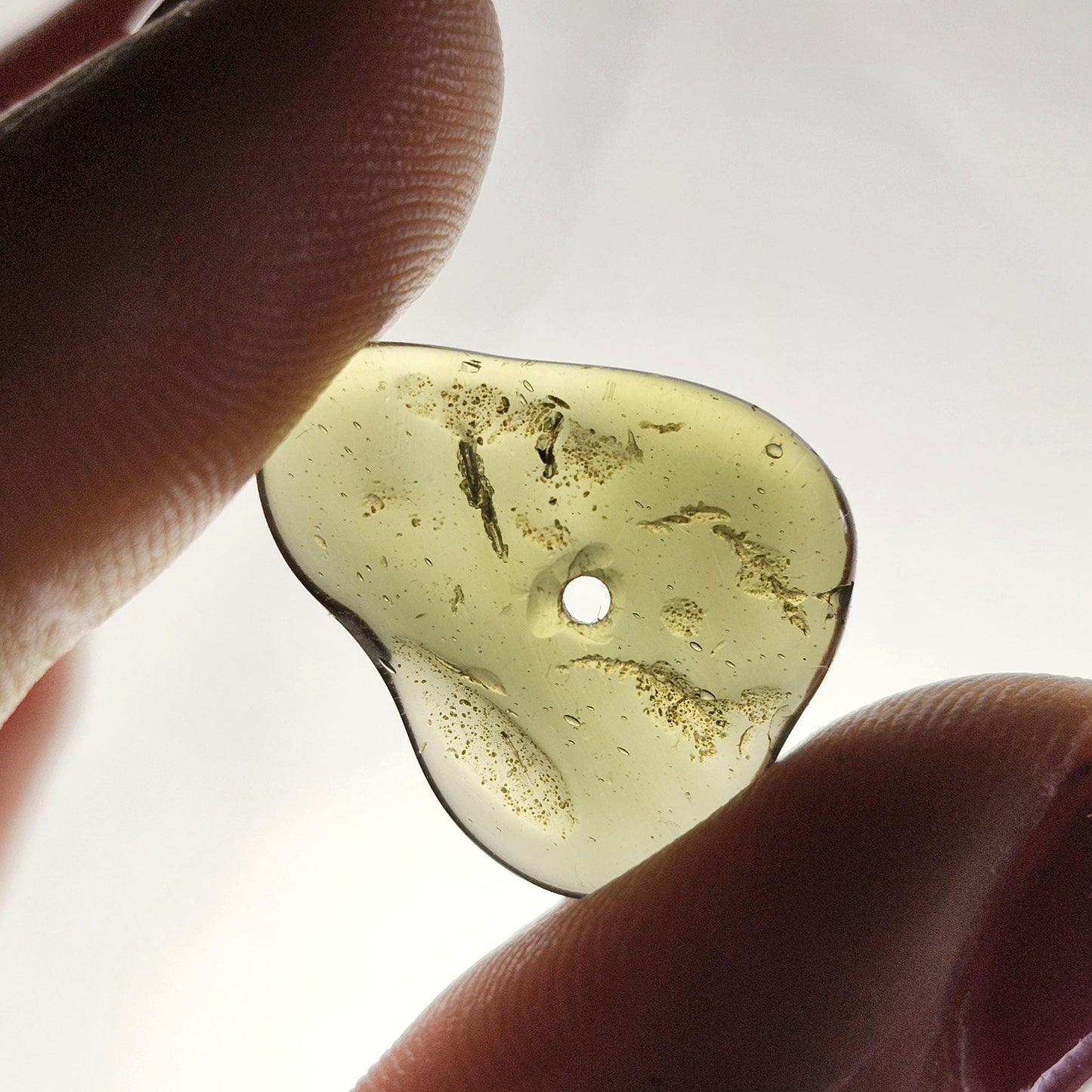 Polished Moldavite Bead: Authentic Czech Tektite Crystal (1.5g, 18x15x3mm)