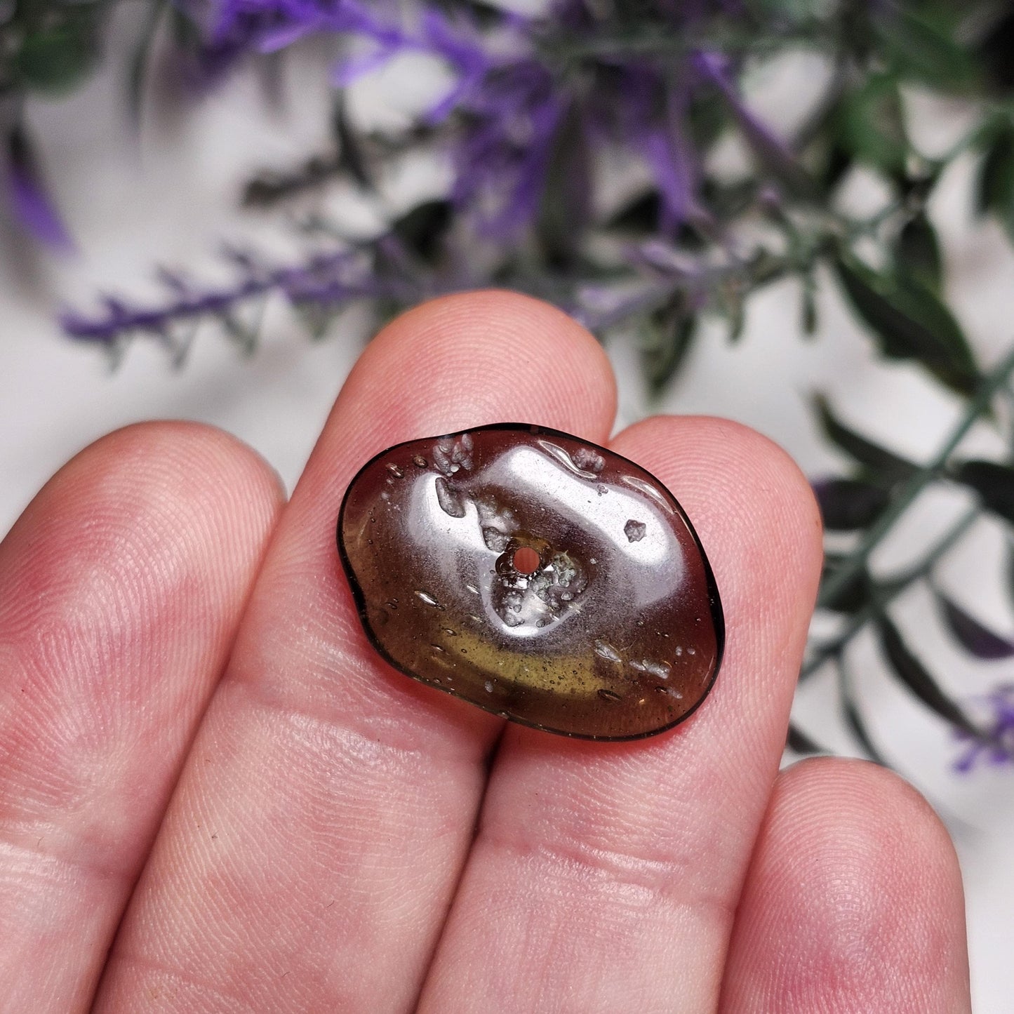 Polished Moldavite Bead: Authentic Czech Tektite Crystal (1.4g, 20mm x 14mm x 2mm)