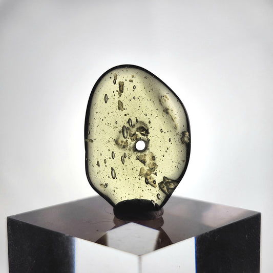 Polished Moldavite Bead: Authentic Czech Tektite Crystal (1.4g, 20mm x 14mm x 2mm)