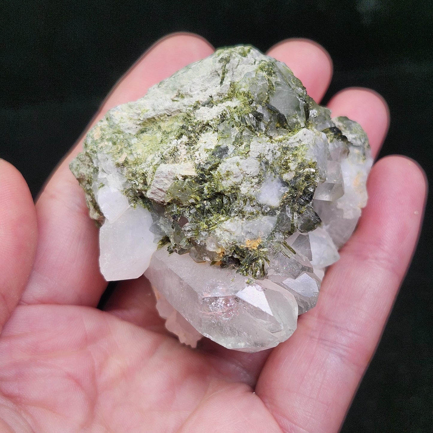 Dream Quartz Crystal Cluster 138g, Epidote in Quartz Cluster, Green Epidote Inclusions in Terminated Quartz