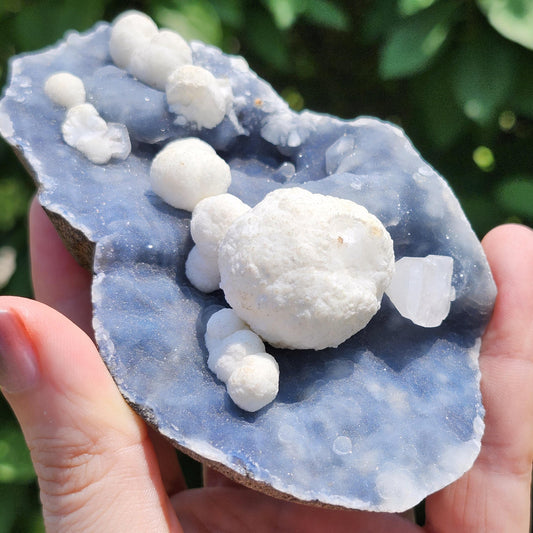 Mordenite Crystals on Blue Chalcedony