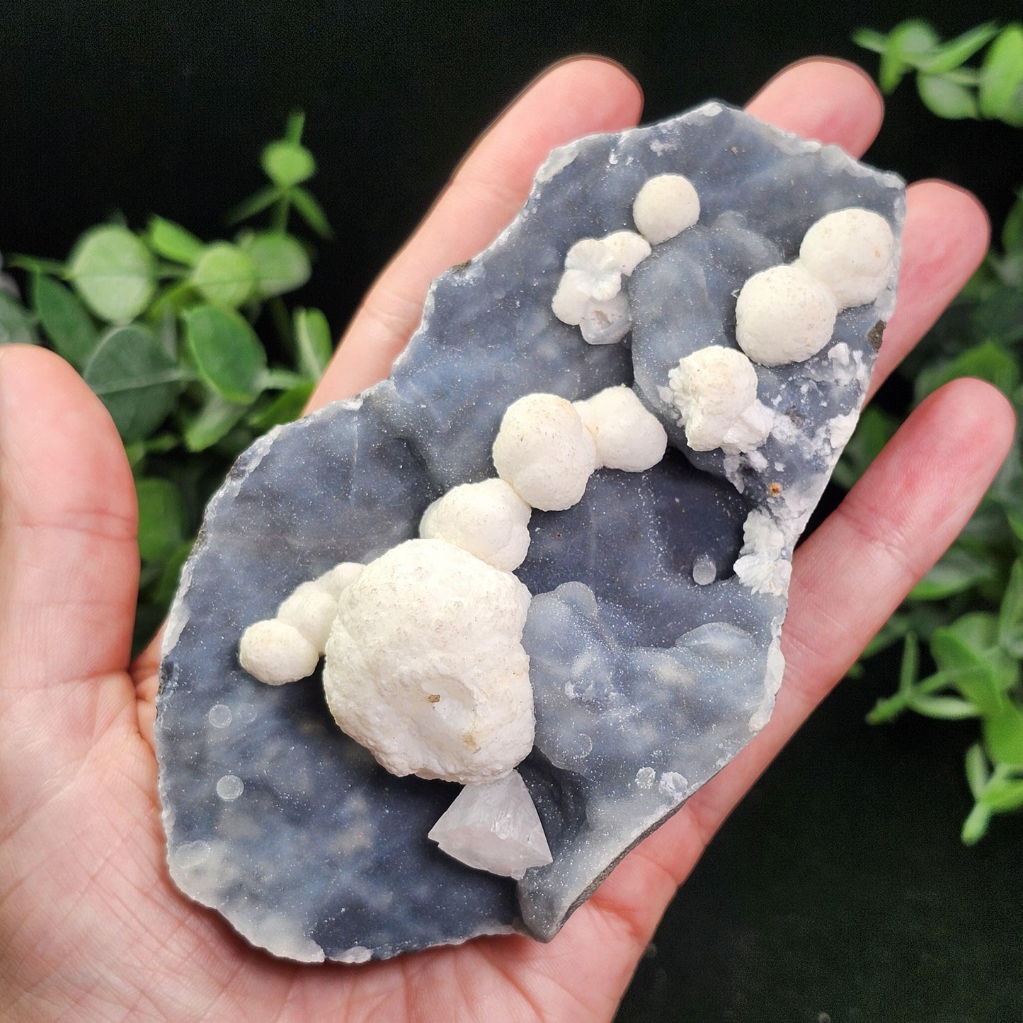 Mordenite Crystals on Blue Chalcedony