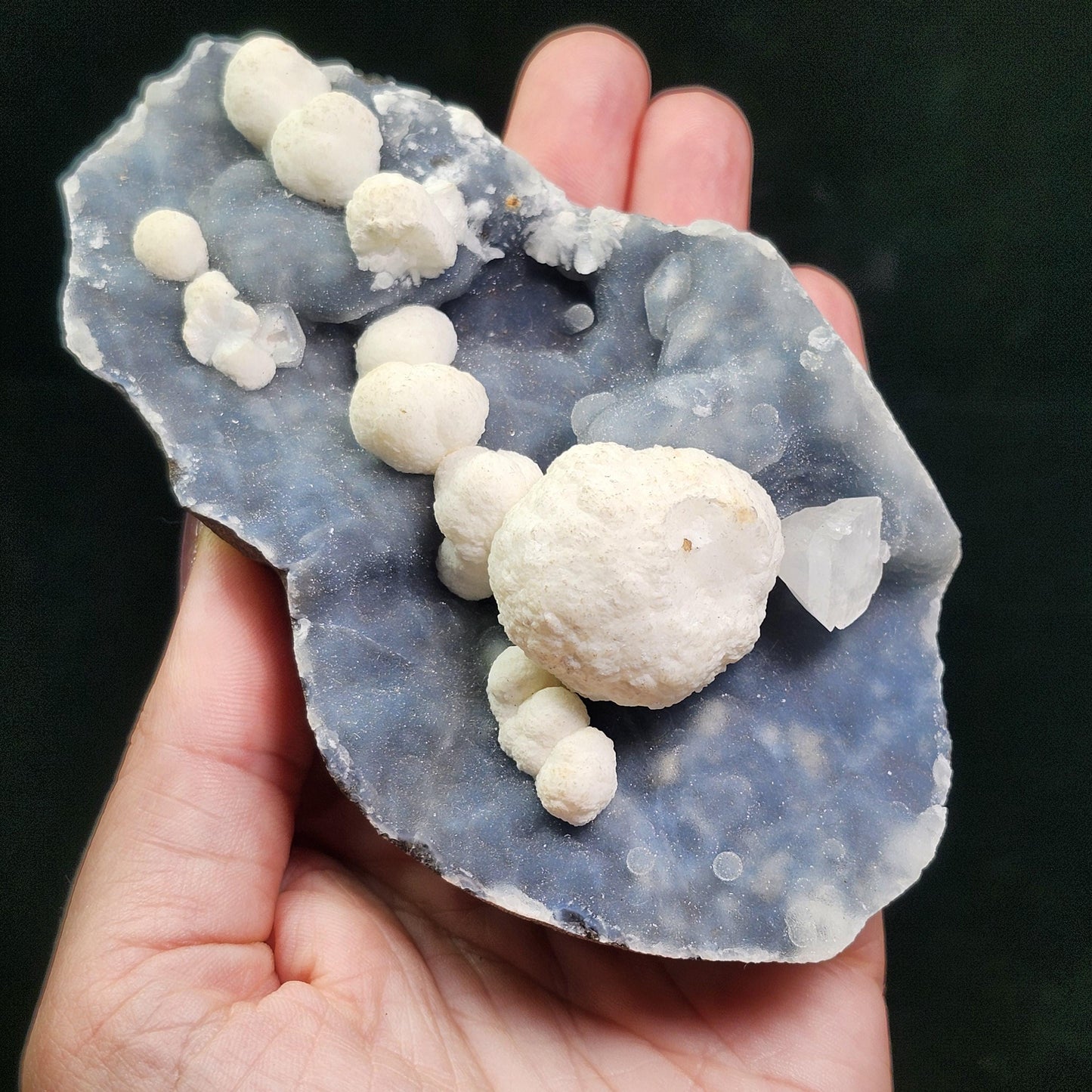 Mordenite Crystals on Blue Chalcedony