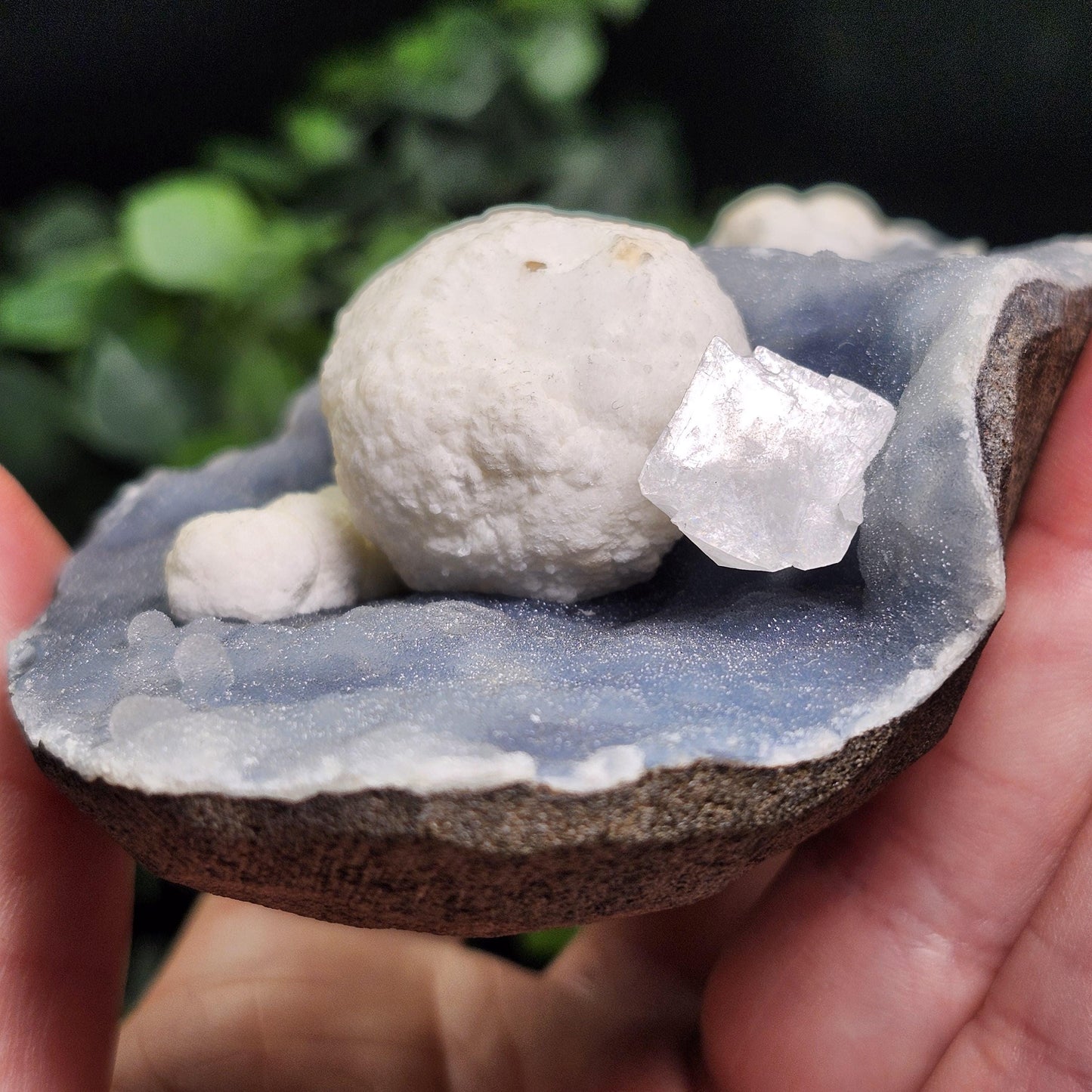 Mordenite Crystals on Blue Chalcedony