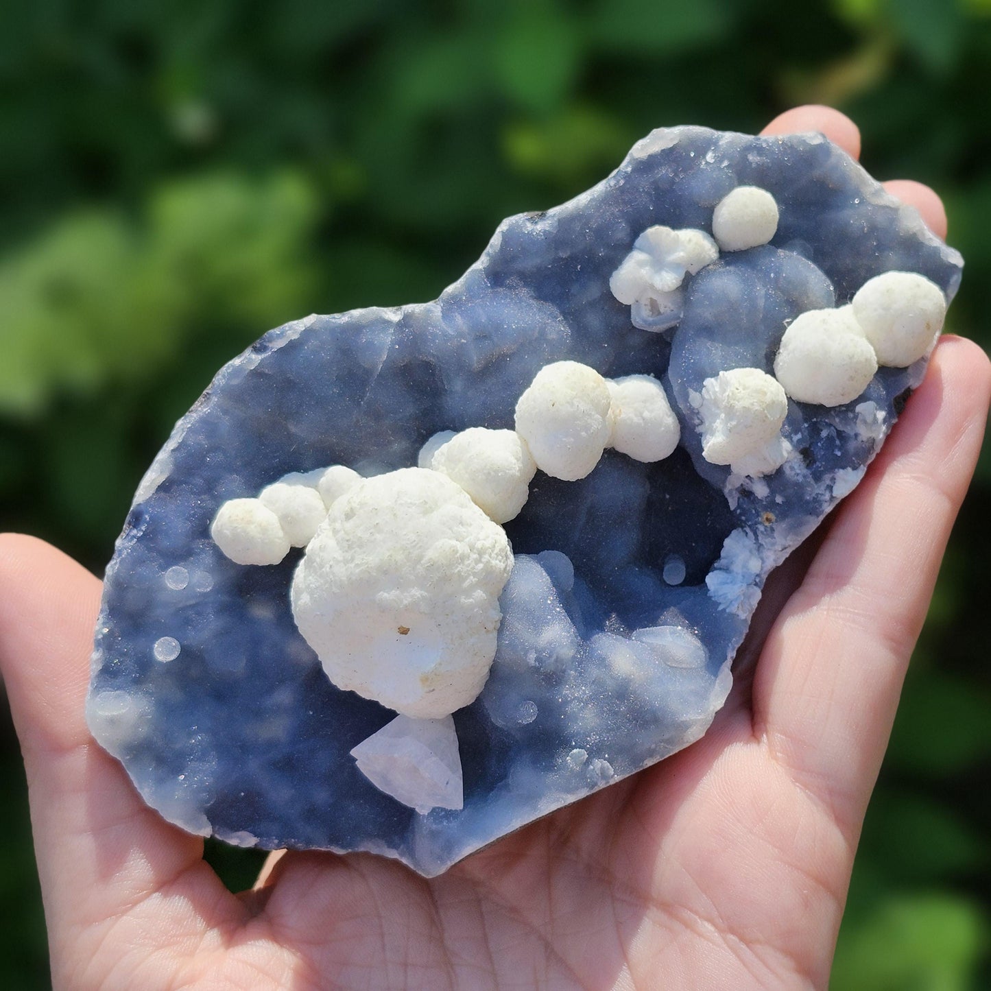 Mordenite Crystals on Blue Chalcedony