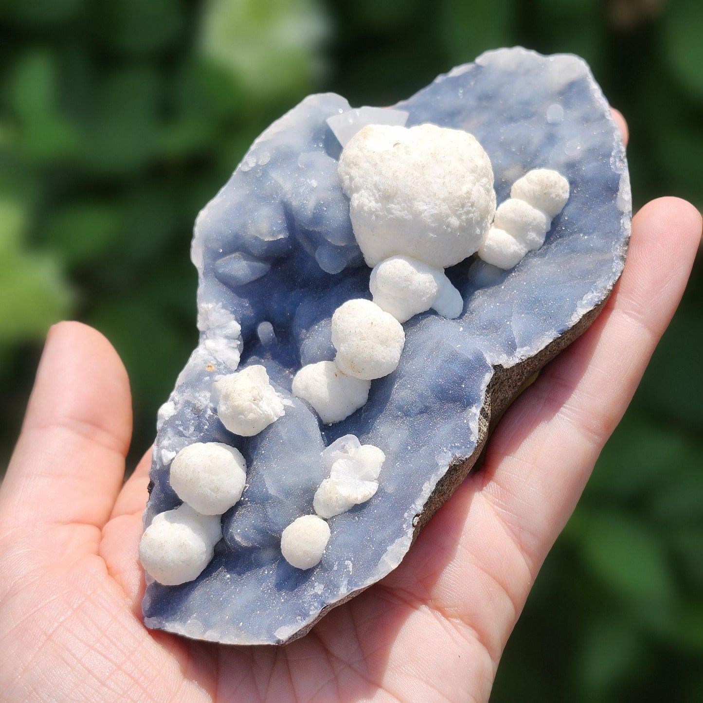 Mordenite Crystals on Blue Chalcedony