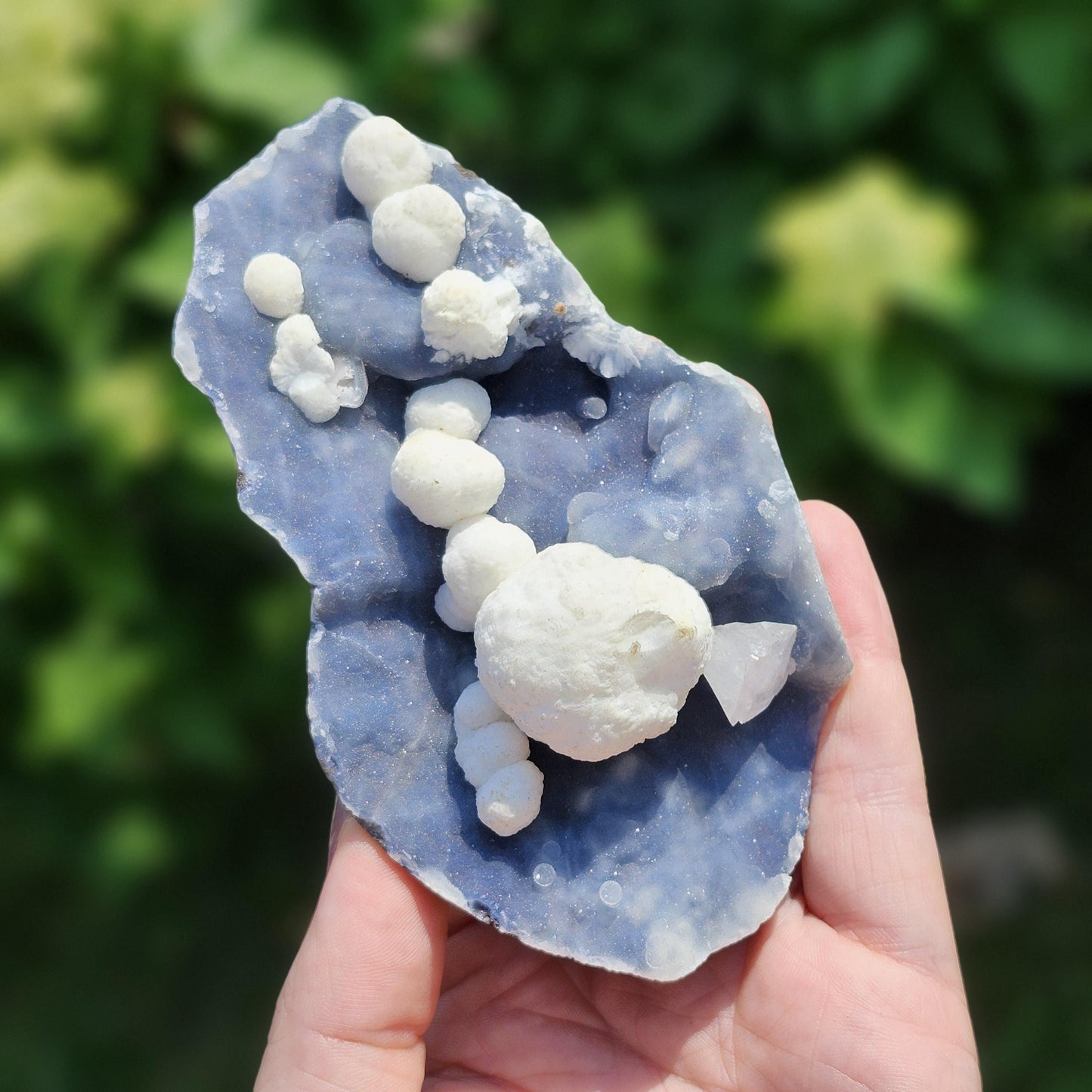 Mordenite Crystals on Blue Chalcedony