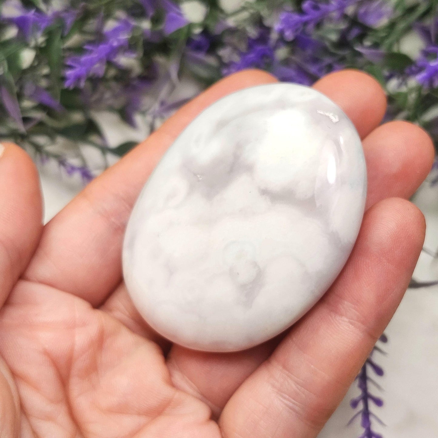 Snow Agate Palm Stone