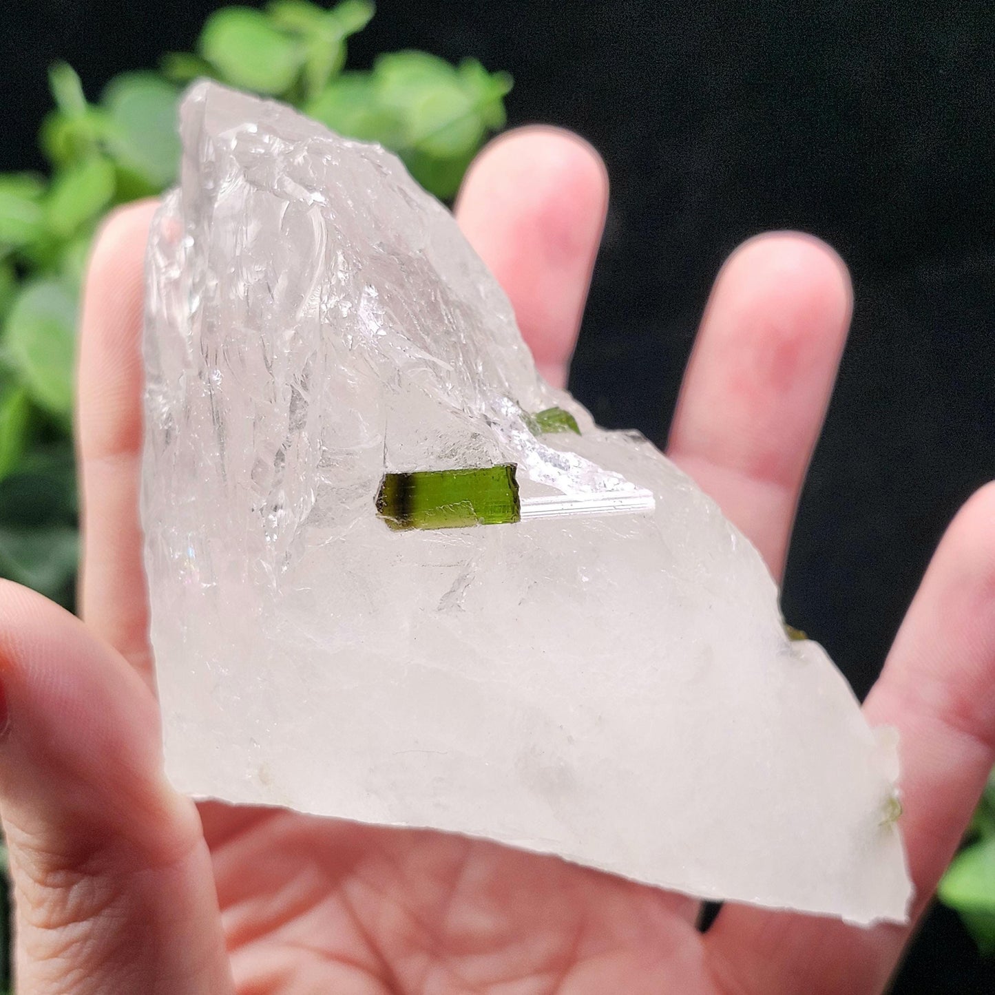 Green Tourmaline in Quartz Crystal