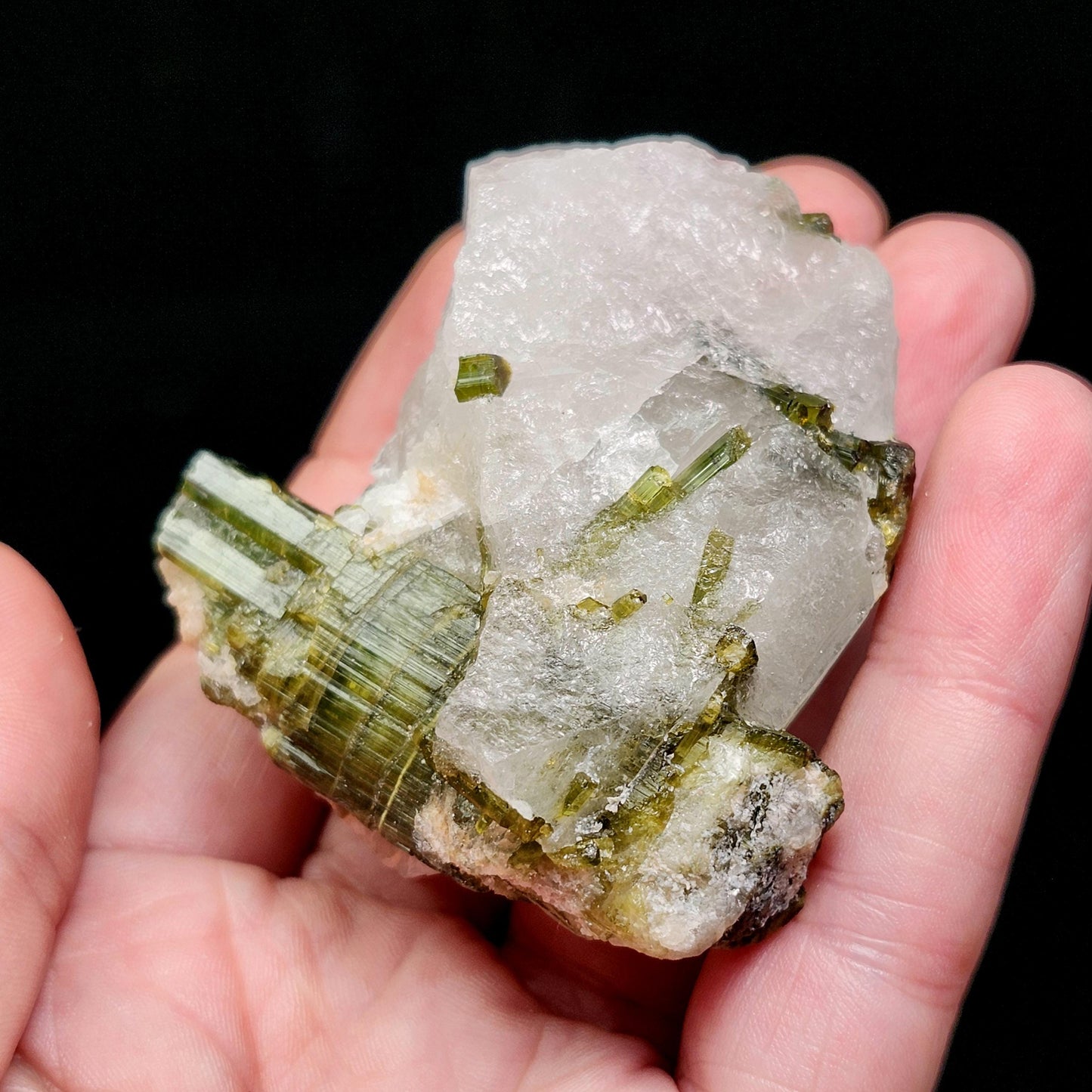 Green Tourmaline Crystal in Quartz (99 grams): Brazilian Tourmaline Specimen