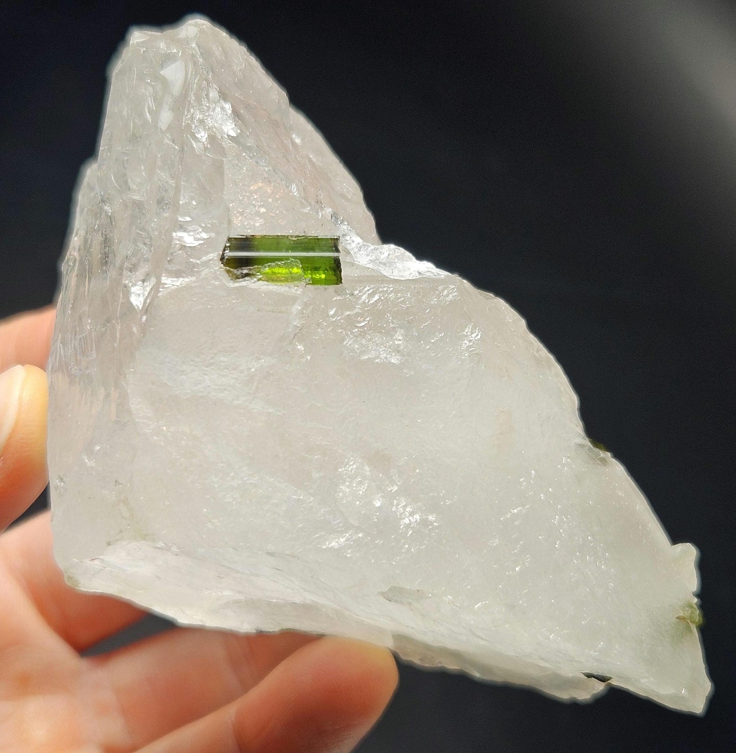 Green Tourmaline in Quartz Crystal