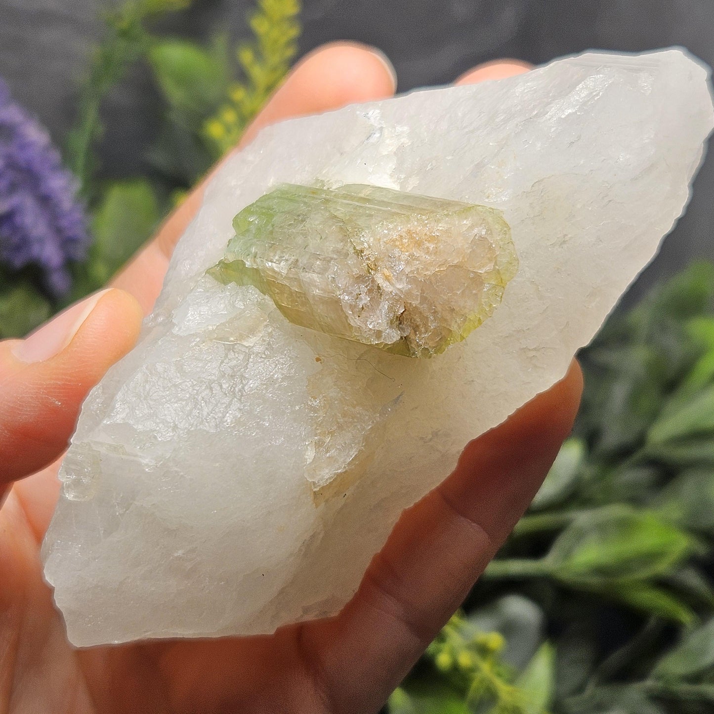 Watermelon Tourmaline & Quartz Crystal 203g