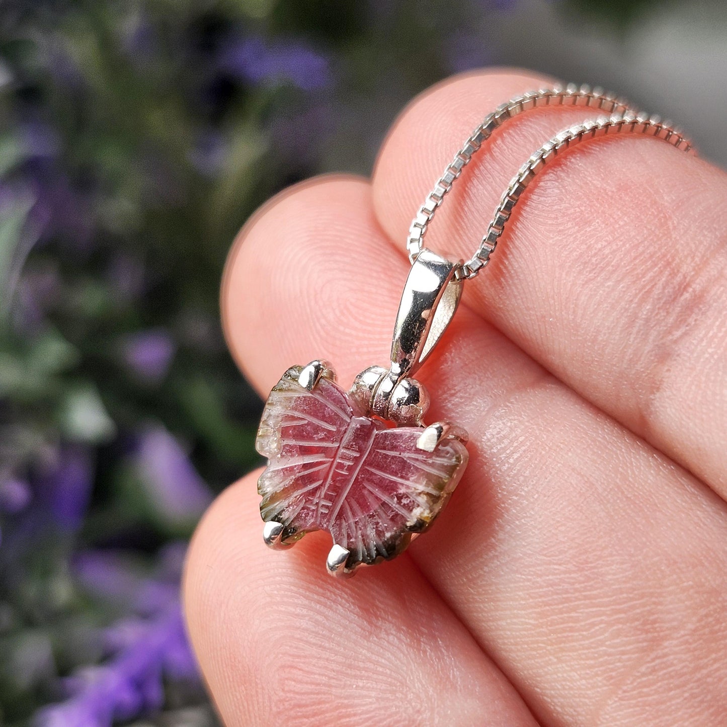 Watermelon Tourmaline Butterfly Pendant